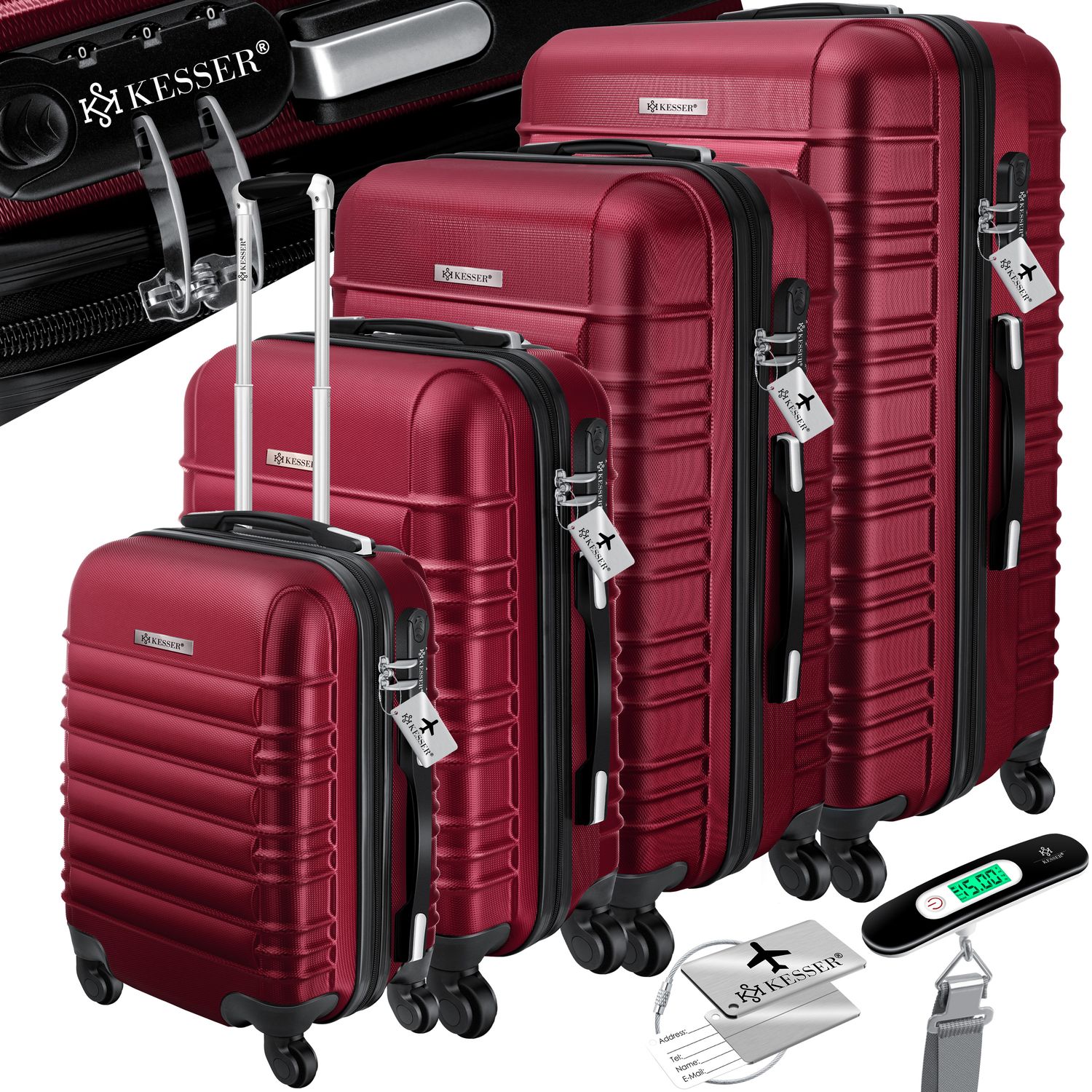KESSER&reg; 4tlg. Hartschalenkofferset Hartschalenkoffer Reisekoffer Set Reisekofferset Trolley Koffer Inkl. Kofferwaage + Gep&auml;ckanh&auml;nger Rollkoffer Schloss 4 Rollen ABS-Hartschale Teleskopgriff S-M-L-XL - Bild 1