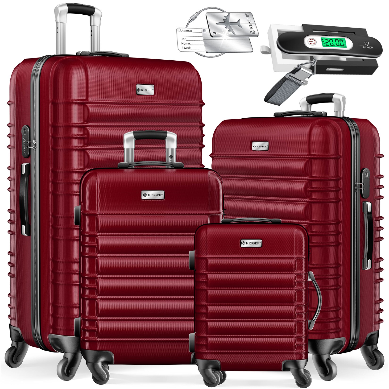 KESSER® 4tlg. Hartschalenkofferset Hartschalenkoffer Reisekoffer Set Reisekofferset Trolley Koffer Inkl. Kofferwaage + Gepäckanhänger Rollkoffer Schloss 4 Rollen ABS-Hartschale Teleskopgriff S-M-L-XL