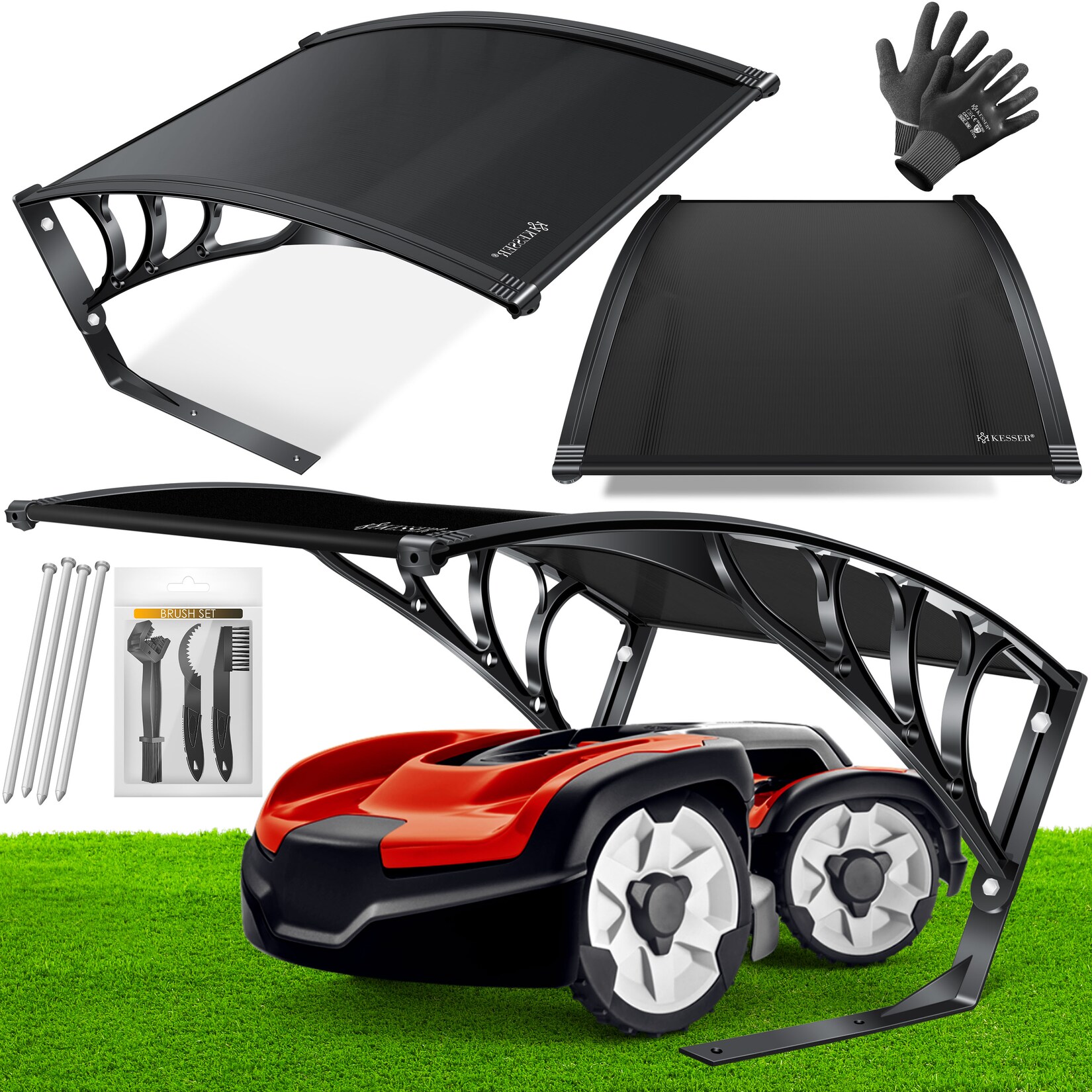 ® Mähroboter Garage Dach Carport Überdachung für Mähroboter Rasenmäher Rasenroboter Automower Garten Witterungsbeständig Mährobotergarage inkl. Montagematerial,  Maße 82 x 103 x 47 cm
