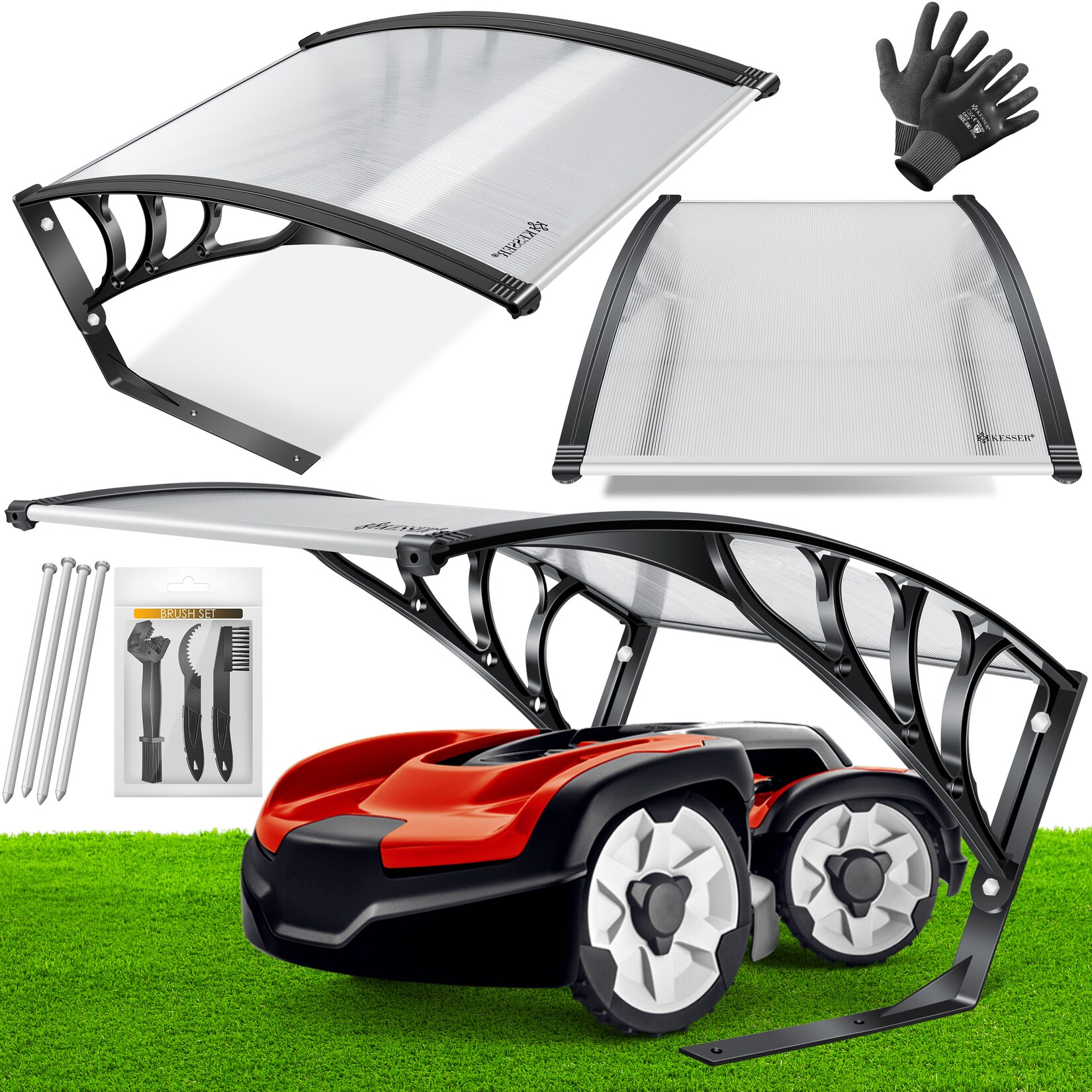 KESSER® Mähroboter Garage Dach Carport Überdachung für Mähroboter Rasenmäher Rasenroboter Automower Garten Witterungsbeständig Mährobotergarage inkl. Montagematerial, Maße 82 x 103 x 47 cm