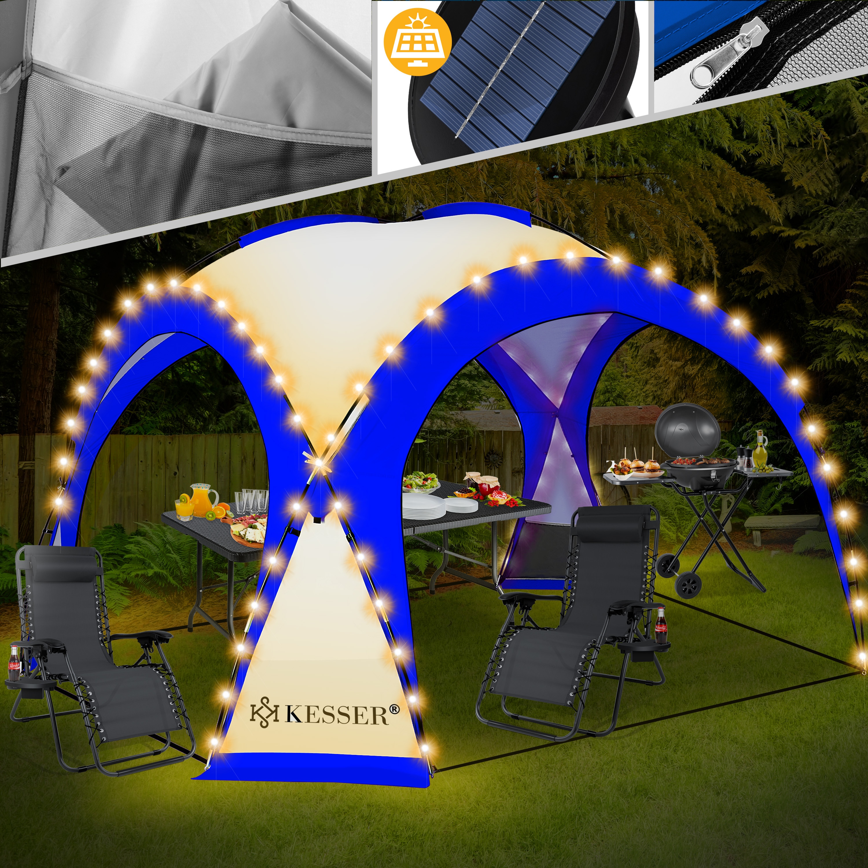 KESSER&reg; LED Event Pavillon inkl. Solarmodul Designer Dome Gartenzelt 3,6 x 3,6m Camping Garten Partyzelt Eventzelt Festzelt Eventpavillon mit Beleuchtung wasserabweisend UV-Schutz Strandzelt - Bild 1