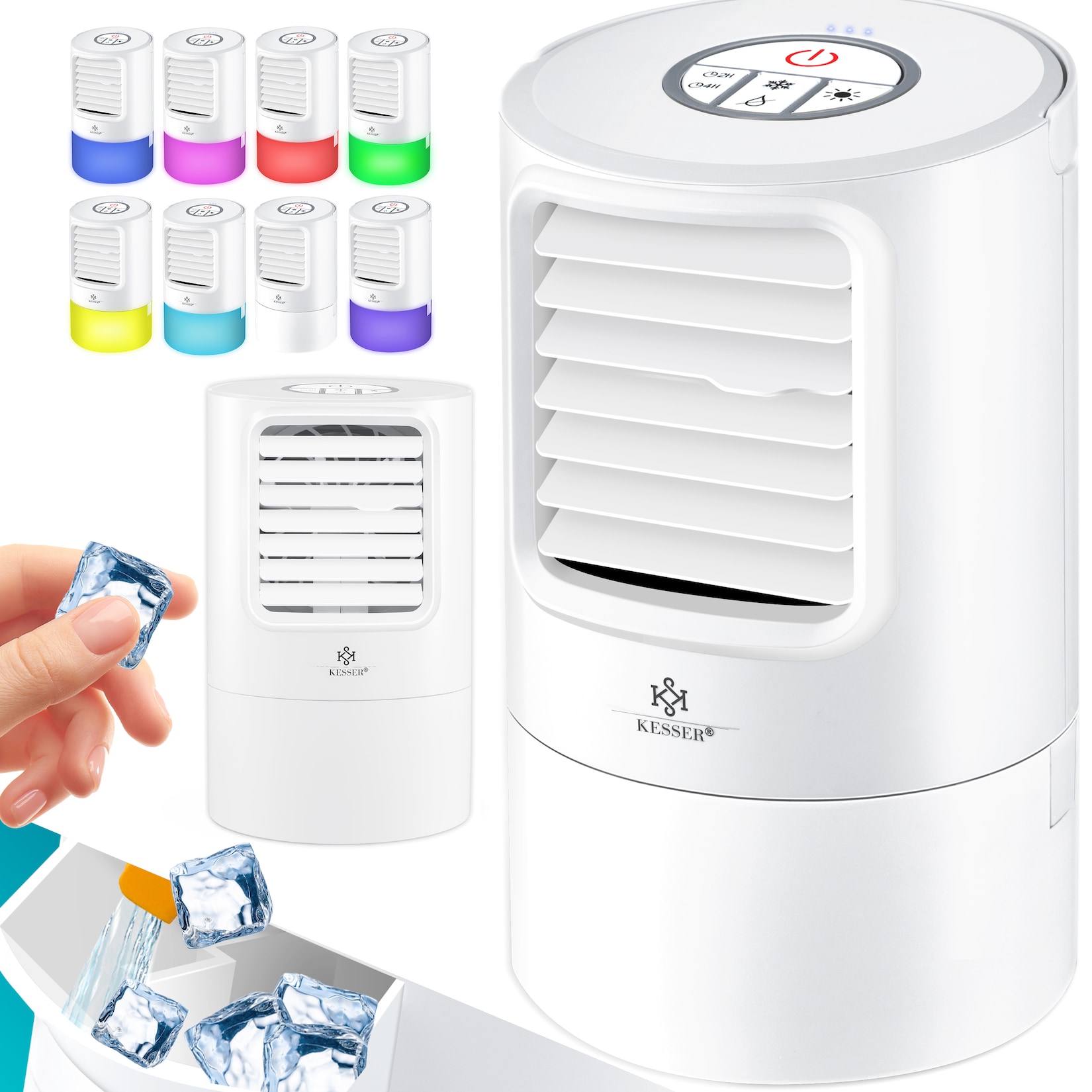 KESSER® 4in1 Mobile Klimaanlage Mini Klimagerät mit 7 Farben LED Farben Ventilator Wassertank Timer 3 Stufen Ionisator Luftbefeuchter Luftkühler Klein Tragbare