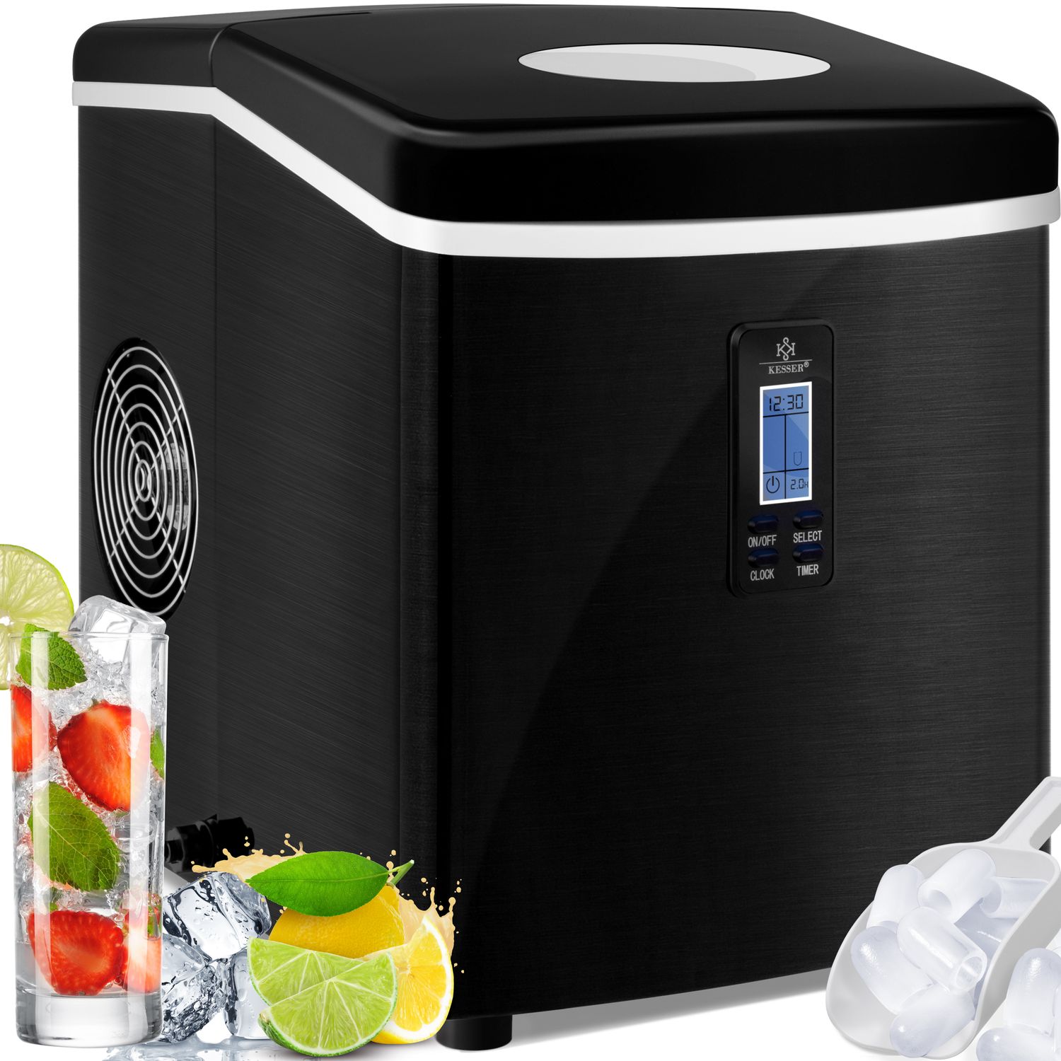 KESSER&reg; Eisw&uuml;rfelbereiter | Eisw&uuml;rfelmaschine Edelstahl | 150W  Ice Maker | 15 kg 24 h | 3 W&uuml;rfelgr&ouml;&szlig;en | Zubereitung in 6 min | 3,3 Liter Wassertank | Timer | LCD-Display | - Bild 1