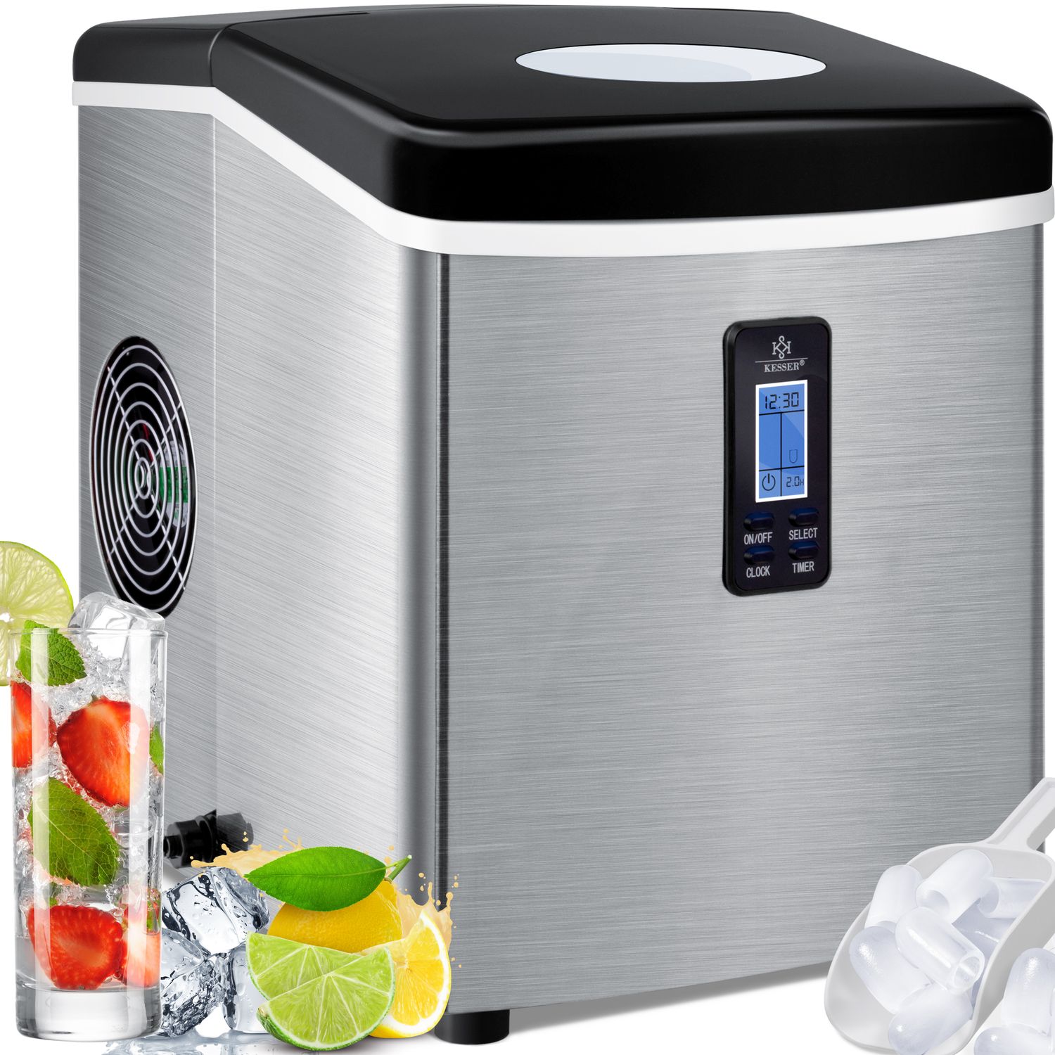 KESSER&reg; Eisw&uuml;rfelbereiter | Eisw&uuml;rfelmaschine Edelstahl | 150W  Ice Maker | 15 kg 24 h | 3 W&uuml;rfelgr&ouml;&szlig;en | Zubereitung in 6 min | 3,3 Liter Wassertank | Timer | LCD-Display | - Bild 1