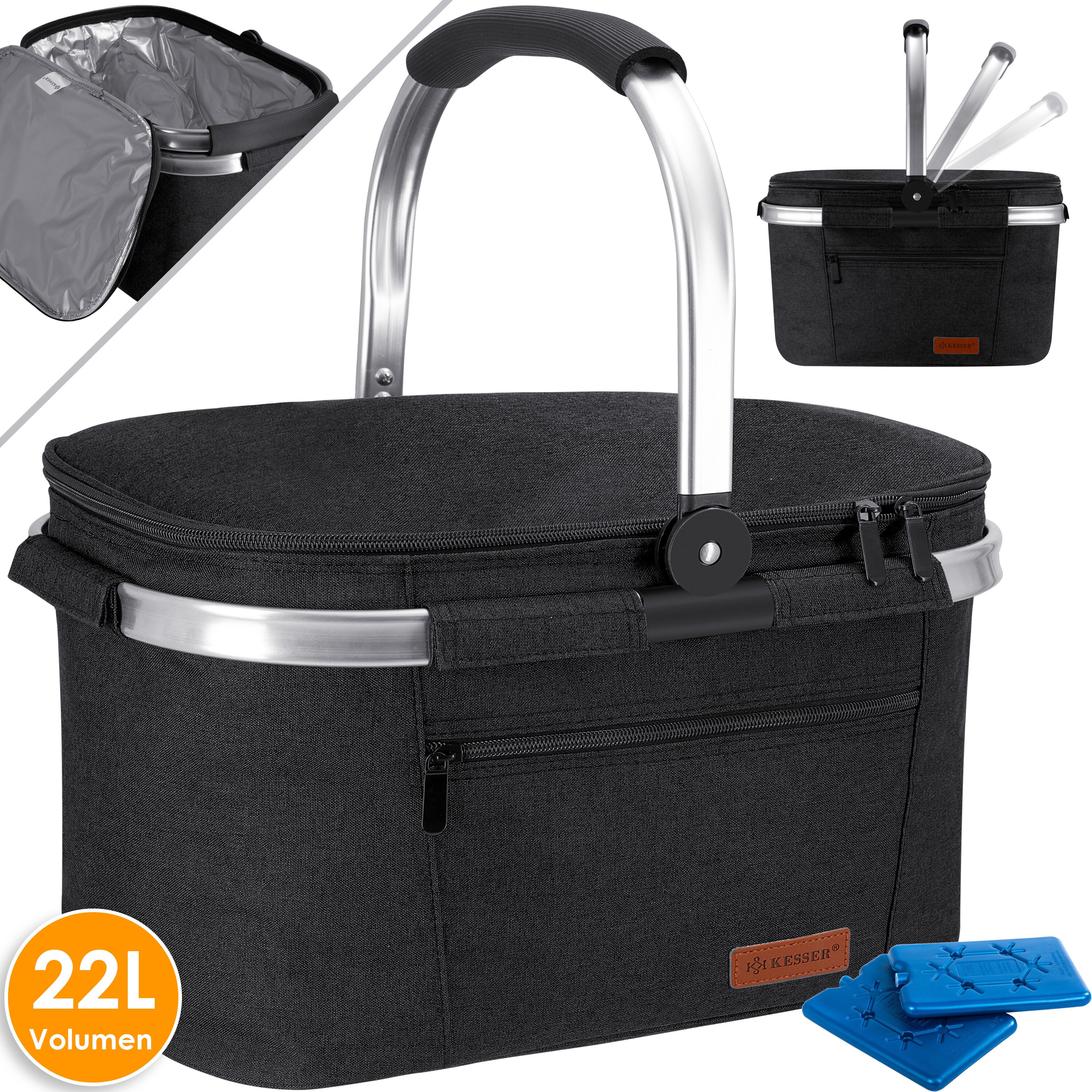 KESSER&reg; 22L K&uuml;hlkorb K&uuml;hltasche faltbar Gro&szlig; K&uuml;hlbox Isoliertasche Thermotasche Picknicktasche f&uuml;r Lebensmitteltransport Lunchtasche Isoliert f&uuml;r Aufbewahrung von W&auml;rme und K&auml;lte - Bild 1