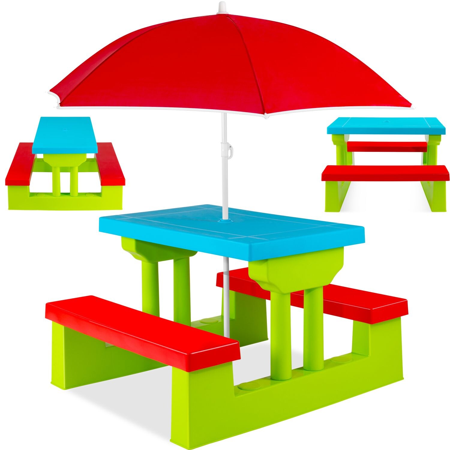 KESSER&reg; Kindersitzgruppe mit Sonnenschirm Kindertisch Picknickset | Sitzgarnitur Tisch und B&auml;nke | Sitzgruppe Kinderm&ouml;bel Gartenm&ouml;bel f&uuml;r Kinder - Bild 1