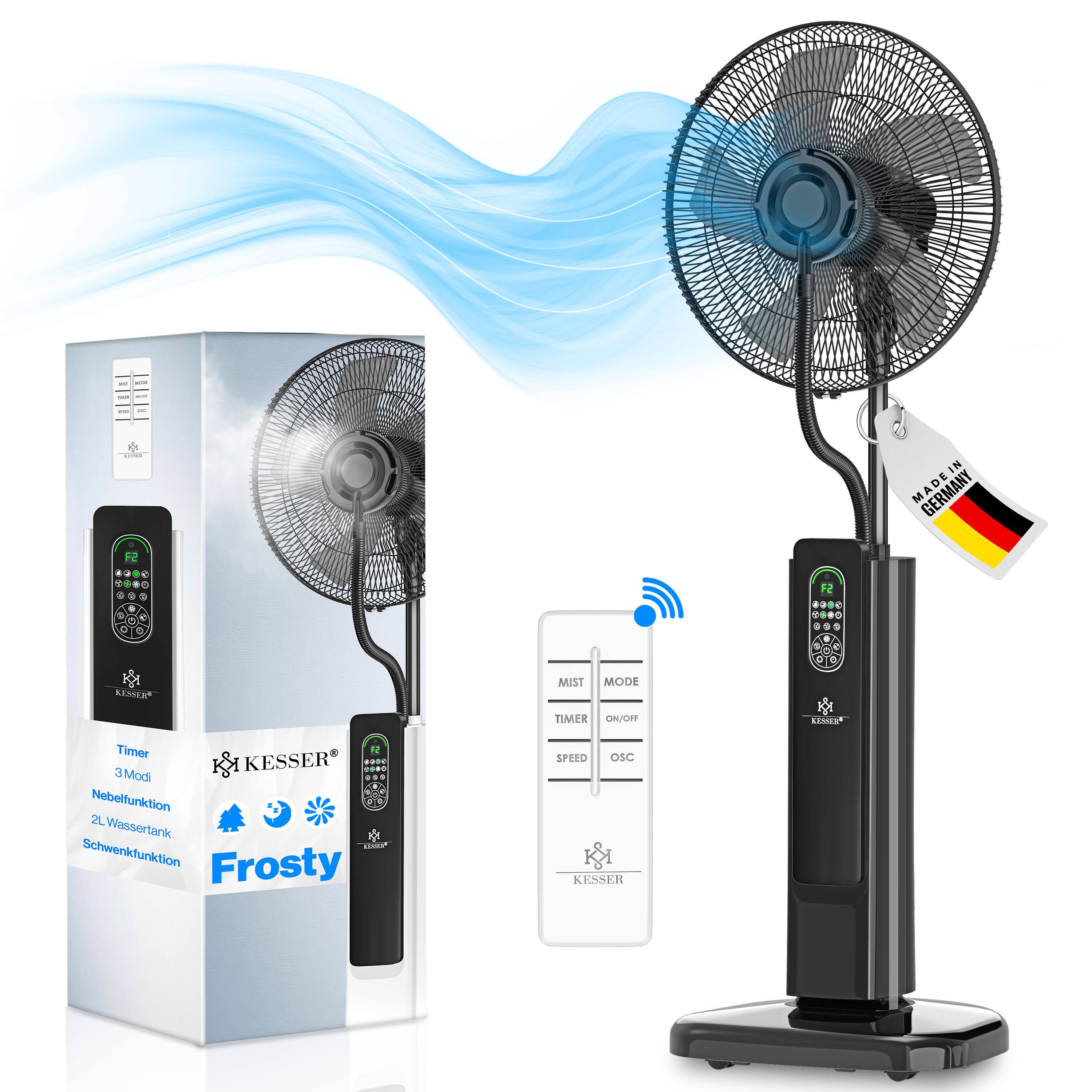 KESSER&reg; Stand-Ventilator Frosty mit Wasser Ultraschall-Spr&uuml;hnebel Wasserk&uuml;hlung , inkl. Fernbedienung Timer-Funktion , Luftbefeuchter Leise ,  Nebelfunktion , Raumbefeuchter , Standventilator - Bild 1