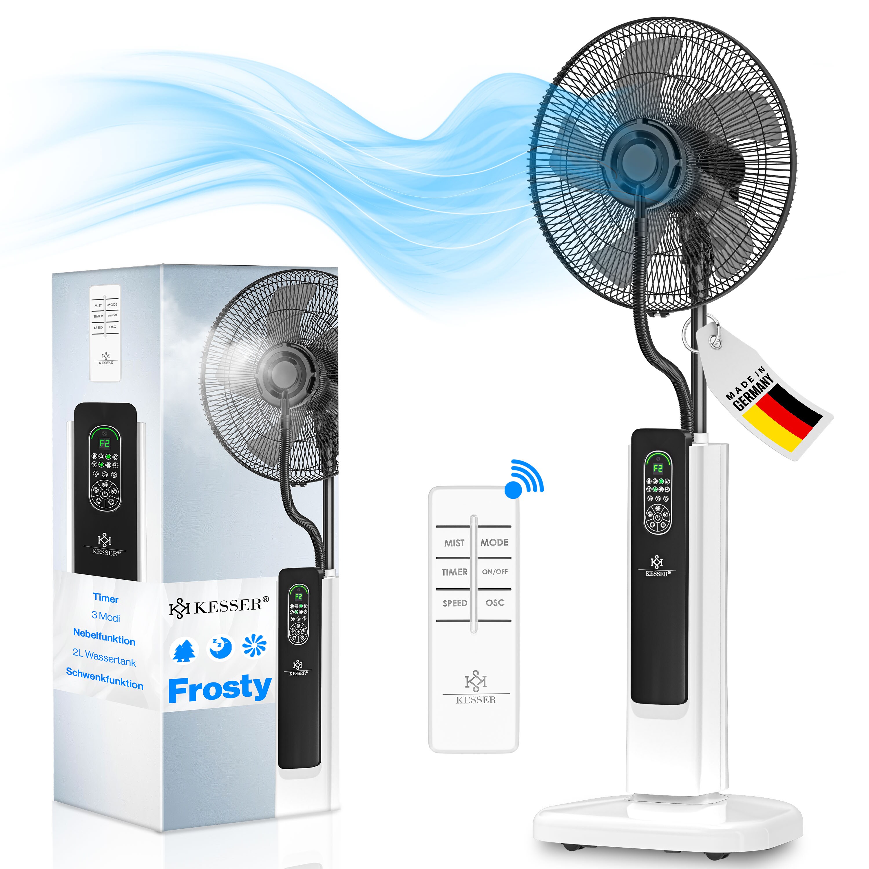 KESSER&reg; Stand-Ventilator Frosty mit Wasser Ultraschall-Spr&uuml;hnebel Wasserk&uuml;hlung , inkl. Fernbedienung Timer-Funktion , Luftbefeuchter Leise ,  Nebelfunktion , Raumbefeuchter , Standventilator - Bild 1