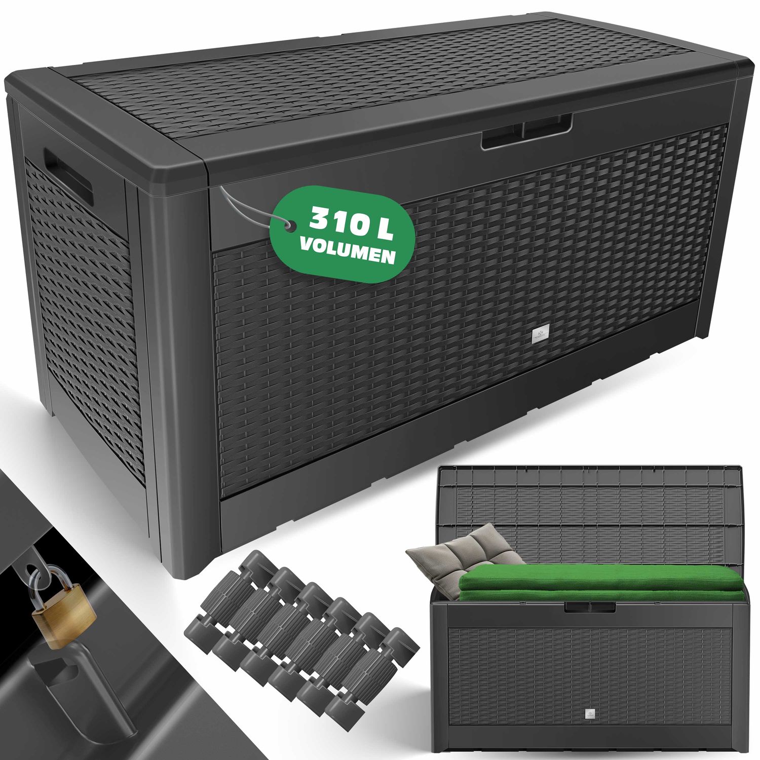 KESSER&reg; Auflagenbox Kissenbox 310 Liter mit Rollen klappbarer Deckel Haltegriffe Rattanoptik Gartenbox wetterfeste Gartenkiste Aufbewahrungsbox - Bild 1