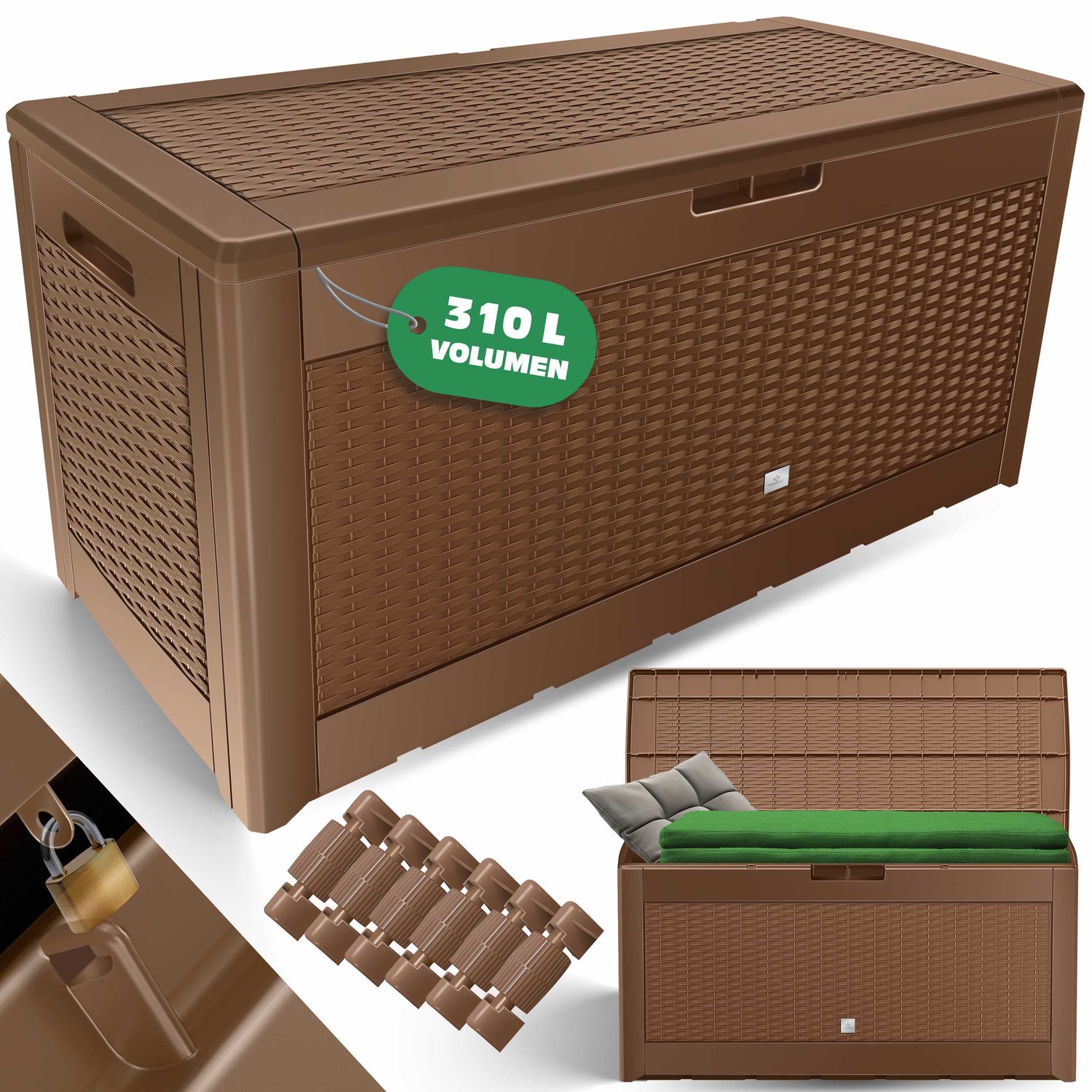 KESSER&reg; Auflagenbox Kissenbox 310 Liter mit Rollen klappbarer Deckel Haltegriffe Rattanoptik Gartenbox wetterfeste Gartenkiste Aufbewahrungsbox - Bild 1