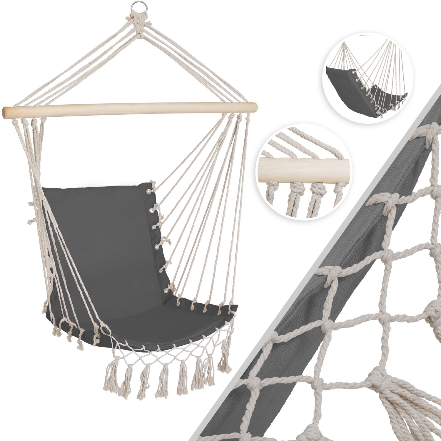 KESSER&reg; H&auml;ngesessel mit Polsterung 150kg H&auml;ngesitz Sitzpolster atmungsaktiv geflochten H&auml;ngestuhl H&auml;ngeschaukel Indoor Garten - Bild 1