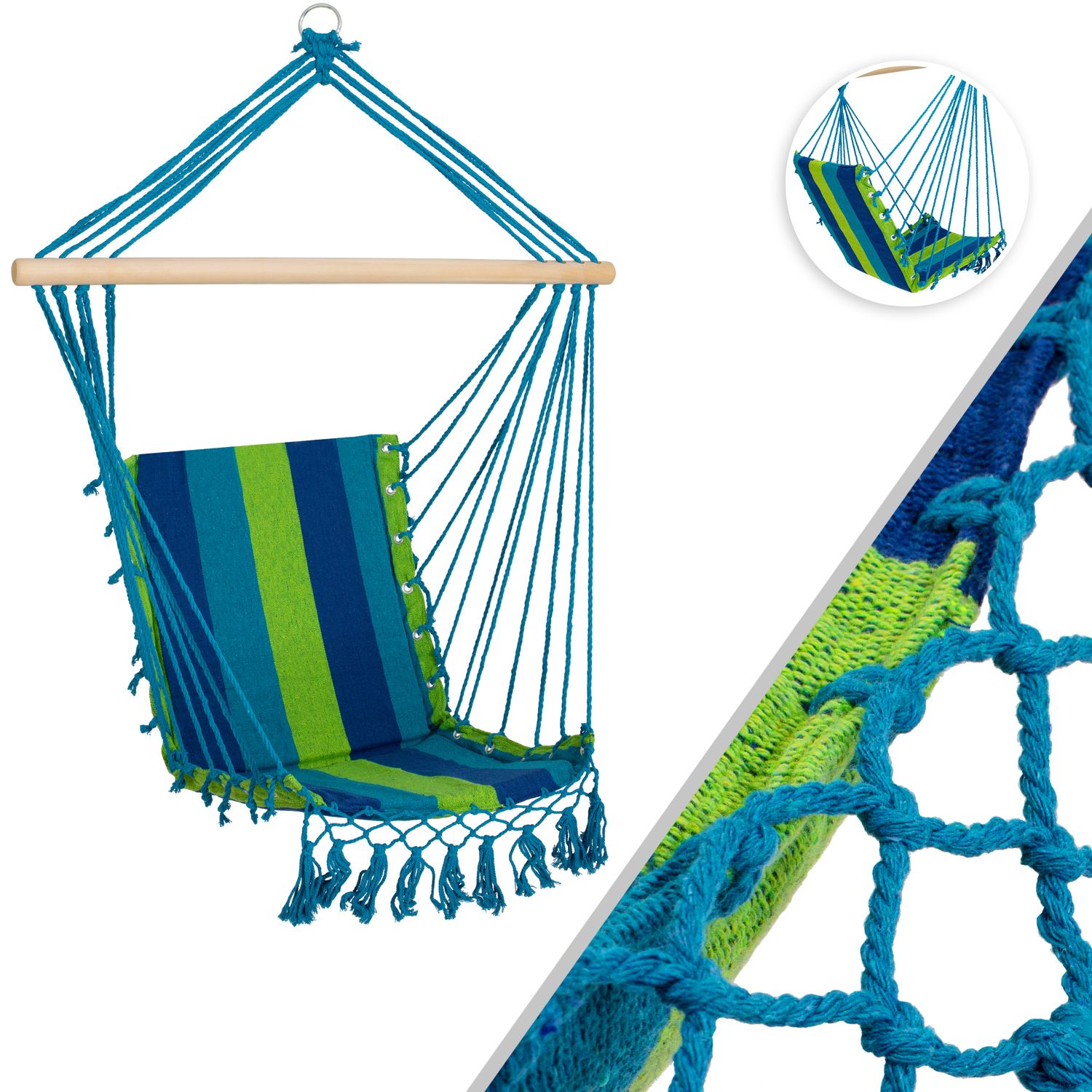 KESSER&reg; H&auml;ngesessel mit Polsterung 150kg H&auml;ngesitz Sitzpolster atmungsaktiv geflochten H&auml;ngestuhl H&auml;ngeschaukel Indoor Garten - Bild 1