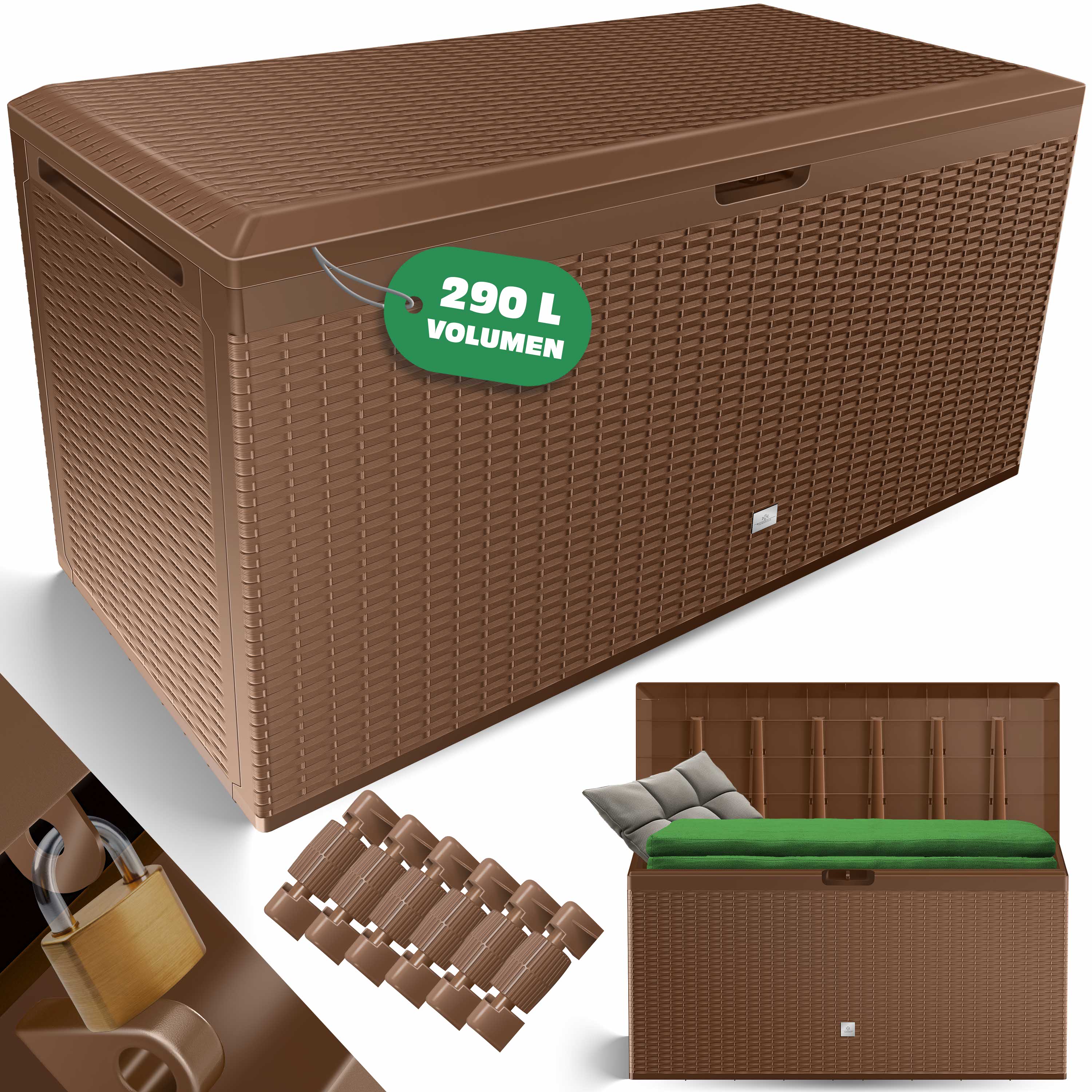 KESSER&reg; Auflagenbox Rattanoptik Kissenbox 290 Liter mit Rollen klappbarer Deckel Haltegriffe Rattanoptik Gartenbox wetterfeste Gartenkiste Aufbewahrungsbox - Bild 1