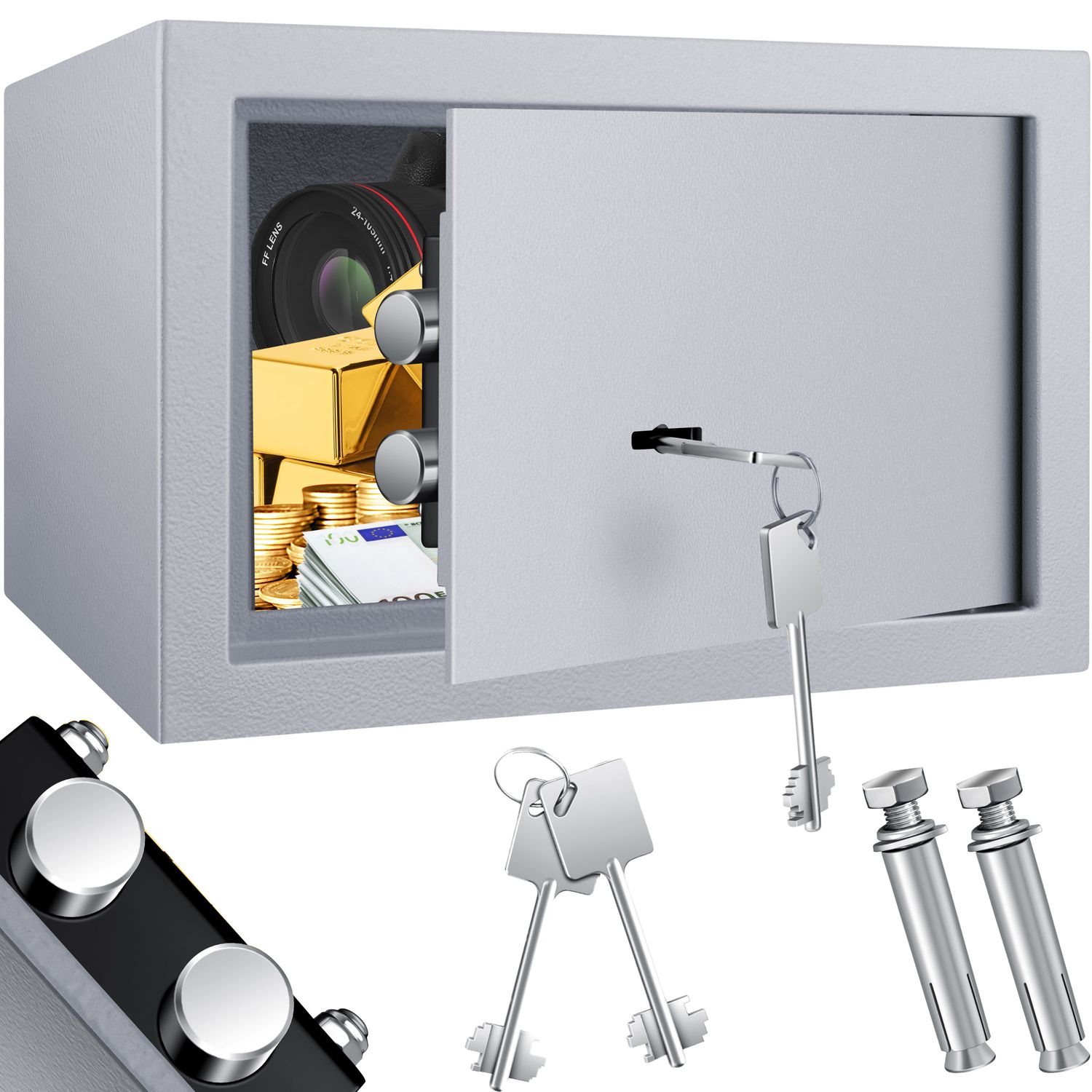 KESSER&reg; M&ouml;beltresor mit Doppelbartschloss, Safe Tresor Geldschrank Boden-Wandtresor Wandsafe 30x20x20cm ink. 2 x Schl&uuml;ssel & Befestigungsschraube - Bild 1