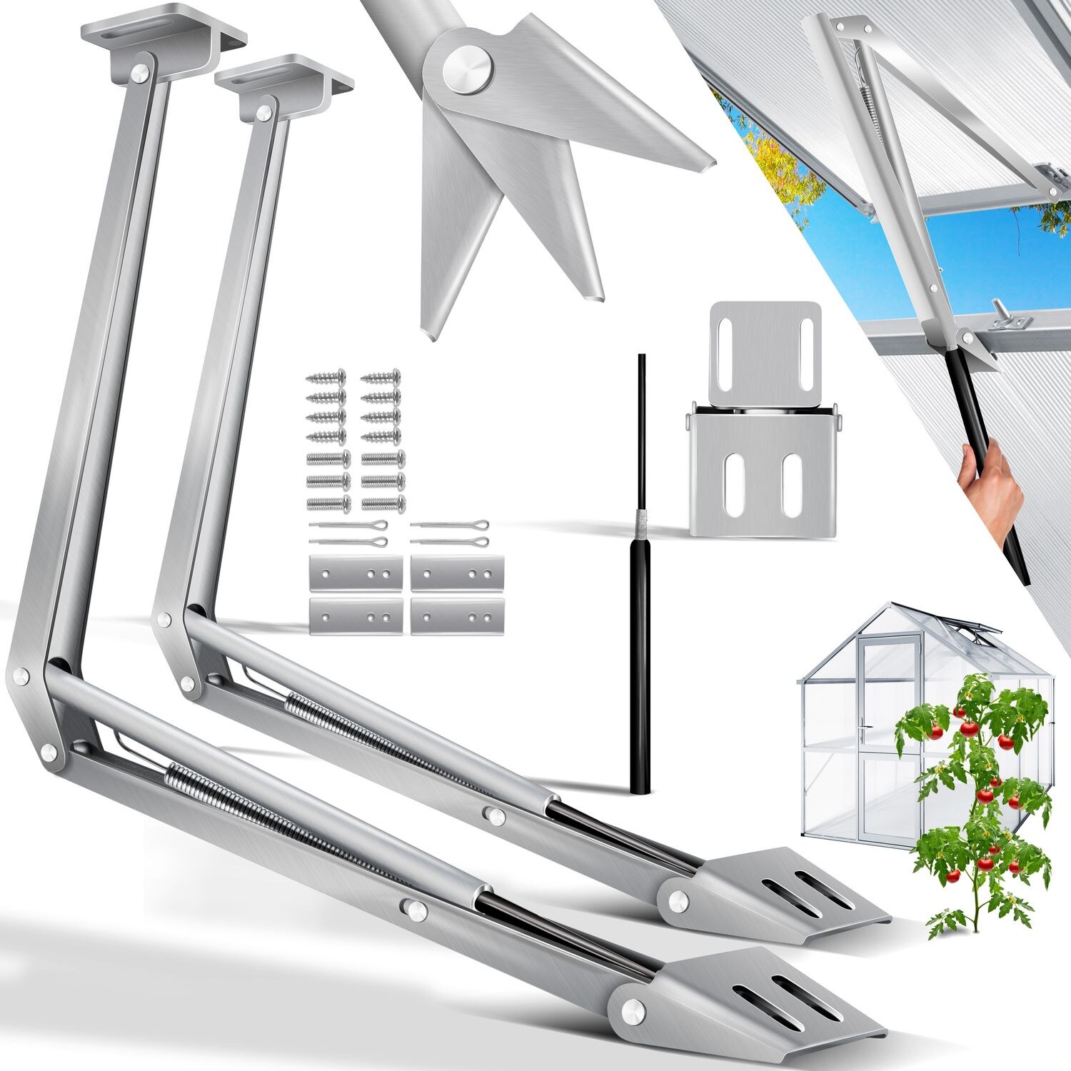 KESSER® Automatischer Fensteröffner für Gewächshaus 7,5 kg Hubkraft 45cm Öffnungshöhe stufenloser Öffnungswinkel Fensterheber automatisches Öffnen und Schließen durch Temperatursteuerung | 04260663287507