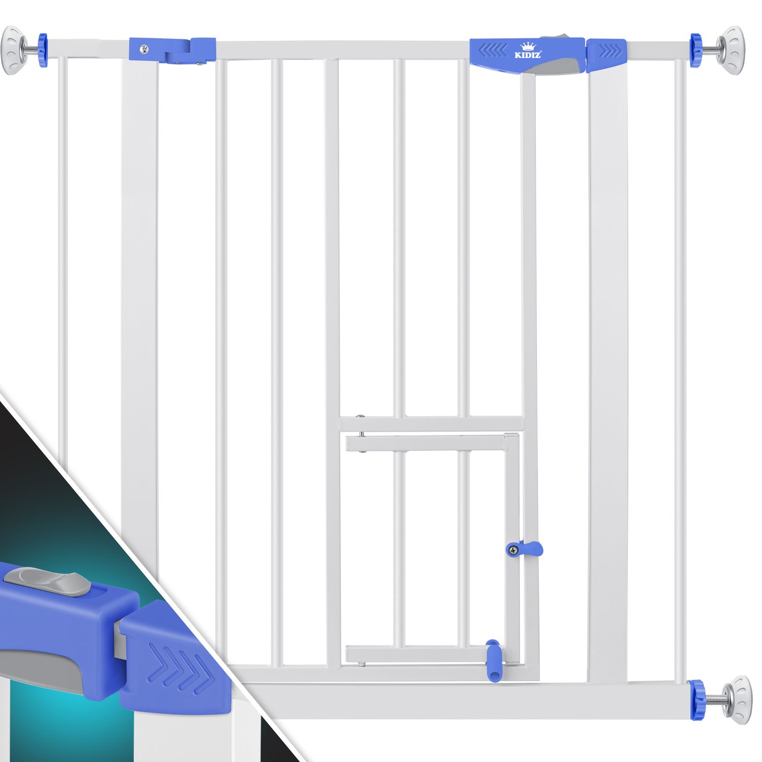 KIDIZ&reg; Absperrgitter zum Klemmen mit Katzenklappe, T&uuml;rschutzgitter, Autoclose Kinder Treppengitter ohne Bohren | 90&deg; Stopp Schutz, schwenkbar, Treppenschutzgitter - Bild 1