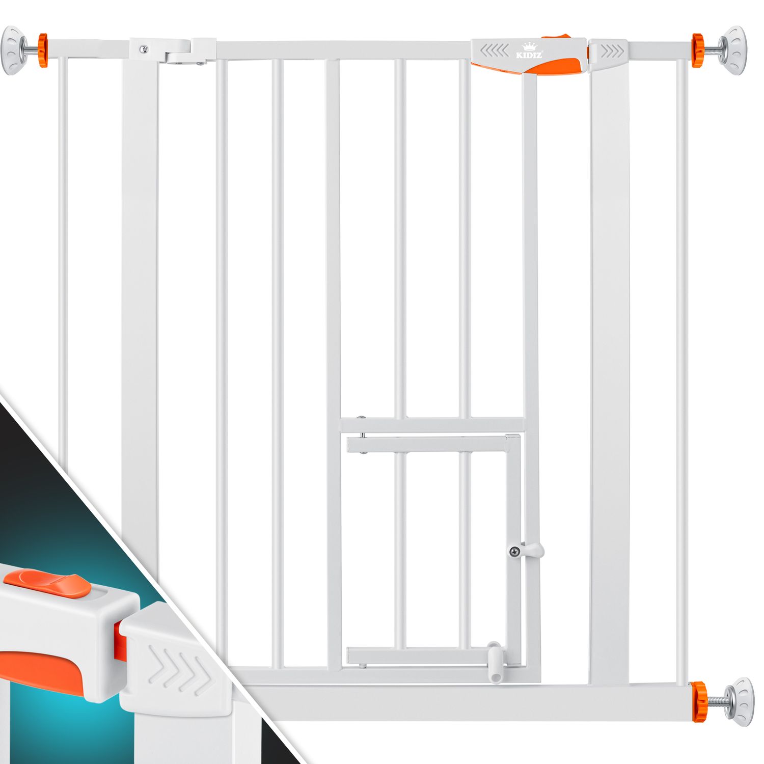 KIDIZ&reg; T&uuml;rschutzgitter Absperrgitter Treppengitter Kindergitter | mit T&uuml;re f&uuml;r Hunde und Katzen , Haustier | ohne Bohren | erweiterbar | kombinierbar mit Y-Spindeln | schwenkbar - Bild 1