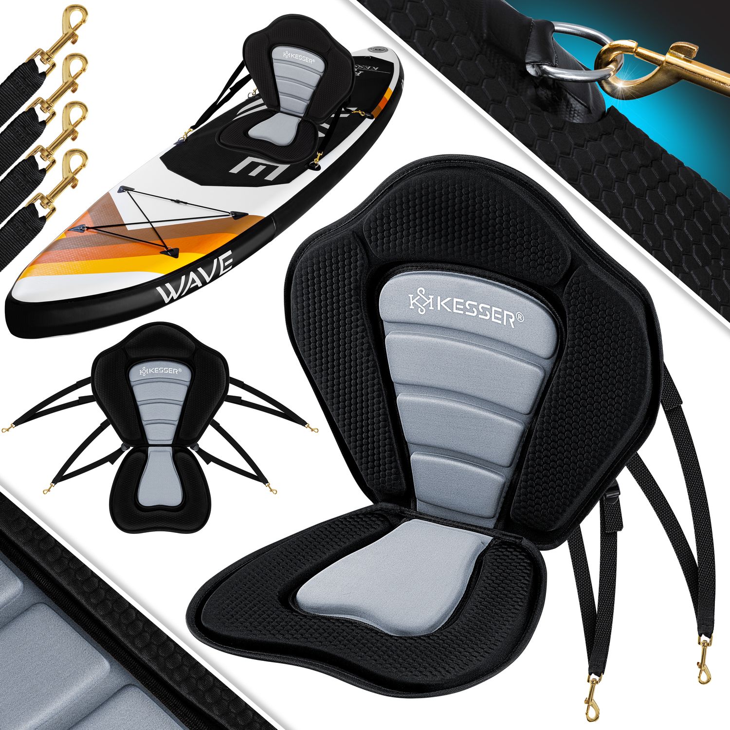 KESSER&reg; Kajak-Sitz f&uuml;r SUP Board Stand Up Paddle Surfboard Sitz SUP Paddling Paddelboards Gepolsterte Sitz 32x38cm, R&uuml;ckenlehne 51x45cm schnell und einfach montiert - Bild 1