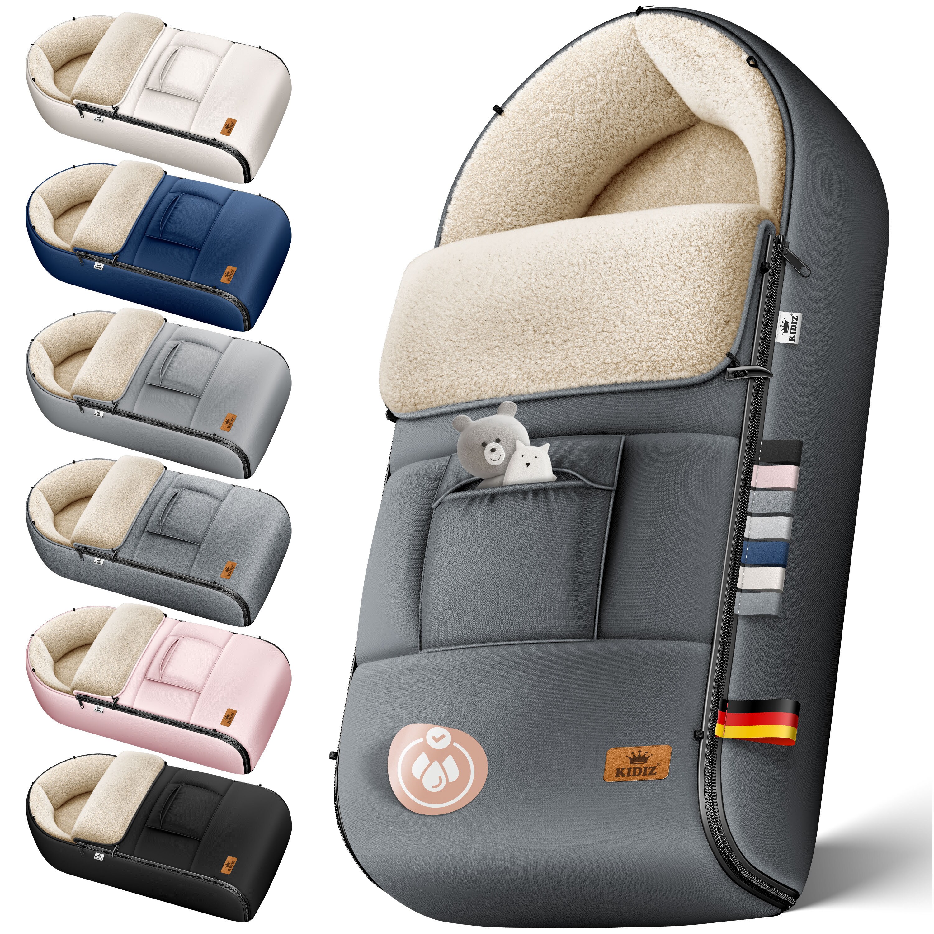KIDIZ&reg; Babyfu&szlig;sack Baby Fu&szlig;sack Winterfu&szlig;sack Babyschale mit Rei&szlig;verschluss Kuschelsack Babydecke Kinderwagen waschbar verschlie&szlig;barer Kopfteil, Tasche, passend f&uuml;r alle Kinderwagen - Bild 1