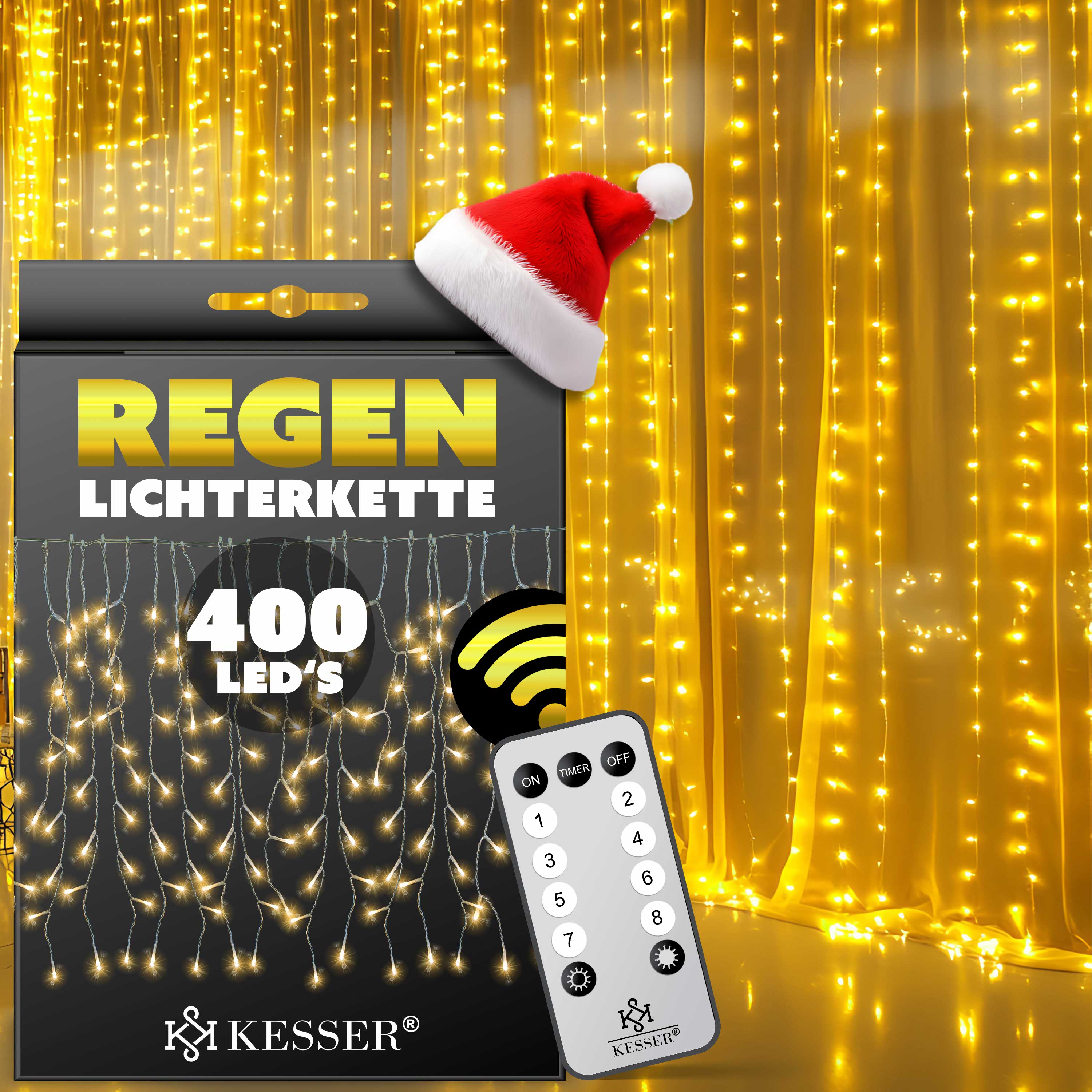 KESSER&reg; Regenlichterkette Lichterkette inkl Fernbedienung - 8 Leuchteffekte - Timer - In- & Outdoor Regenkette Deko Weihnachtsbeleuchtung Party - Bild 1