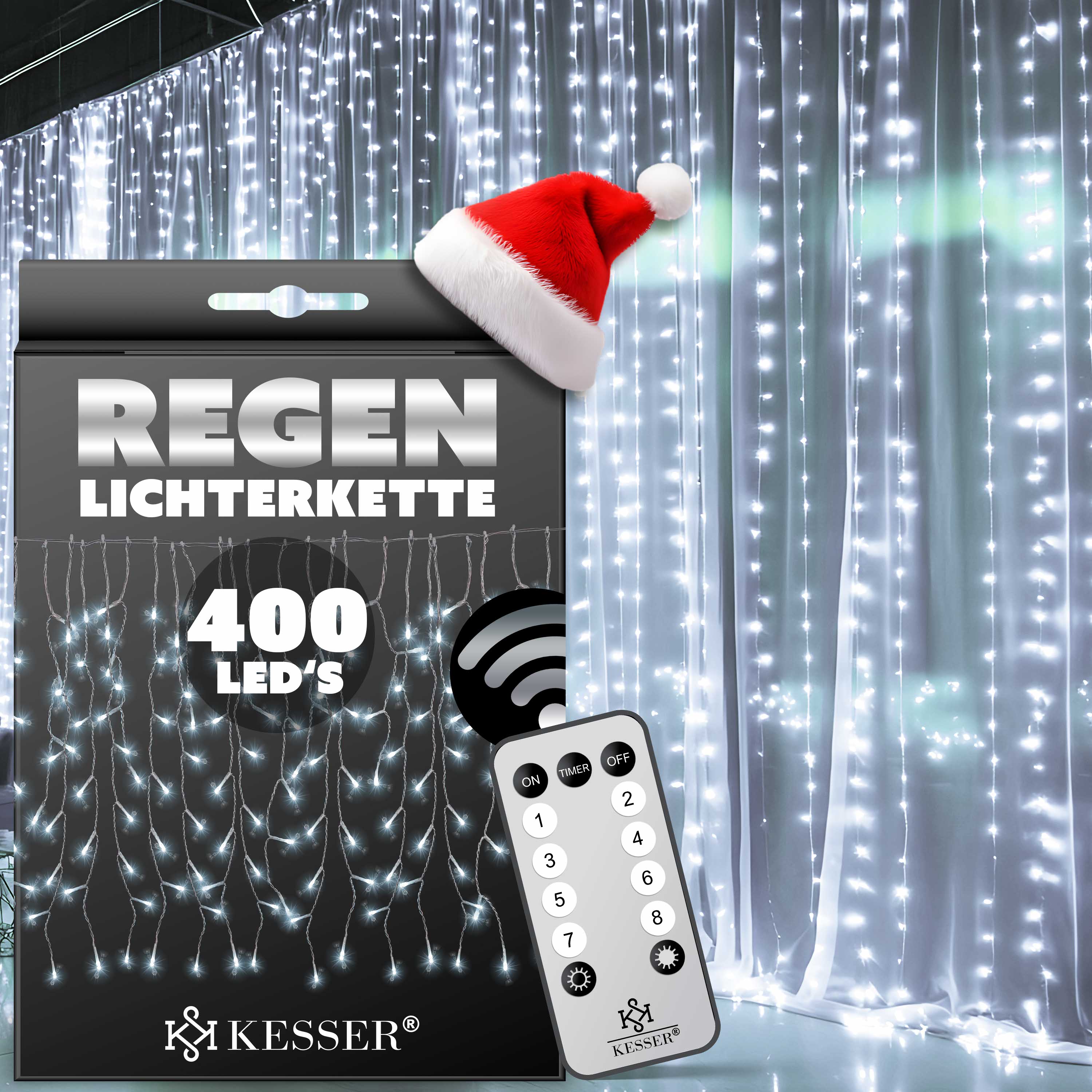 KESSER&reg; LED Lichterkette inkl. Fernbedienung mit 8 Modi & Timer, Lichtervorhang mit mini LED&acute;s - Bild 1
