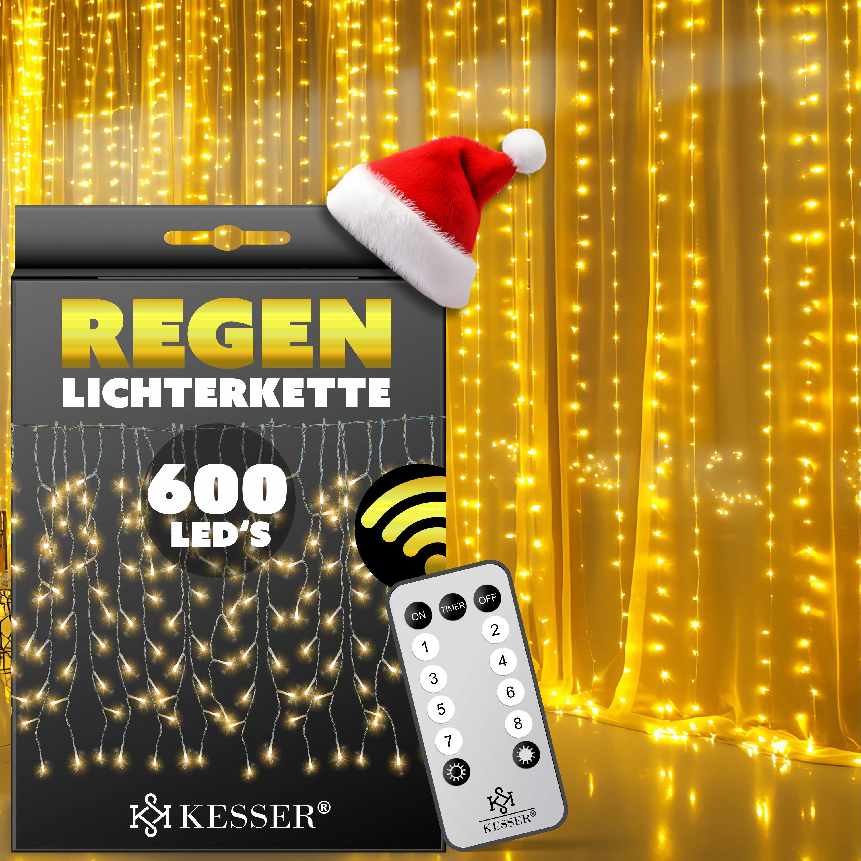 KESSER&reg; LED Lichterkette inkl. Fernbedienung mit 8 Modi & Timer, Lichtervorhang mit mini LED&acute;s - Bild 1