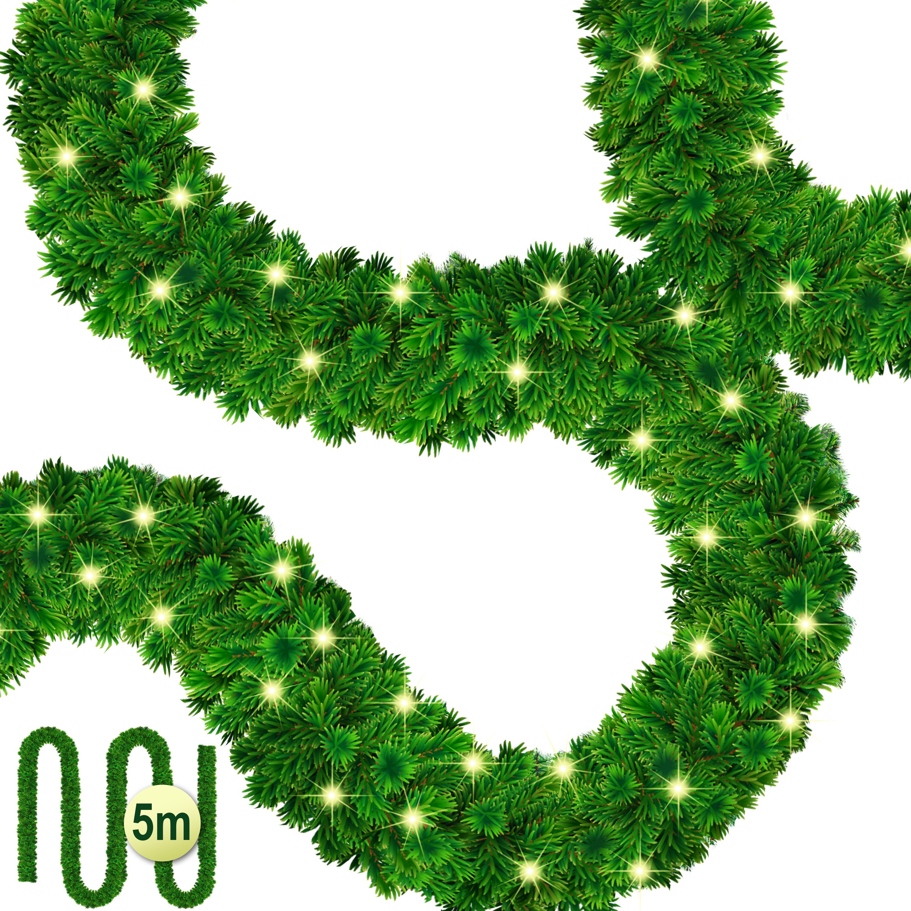 KESSER&reg; Weihnachtsgirlande mit LED &ndash; 5&nbsp;m oder 10&nbsp;m, 100&ndash;200 LEDs, IP44, naturgr&uuml;n, mit Schnee-Effekt je nach Modell, f&uuml;r Outdoor & Indoor, mit Fernbedienung & Weihnachtsdeko je nach Variante - Bild 1