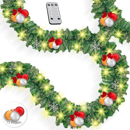 KESSER® Weihnachtsgirlande mit Beleuchtung  100 LED's - Weihnachtsbeleuchtung - In & Outdoor - Tannengirlande Weihnachtsdeko - Bild 1