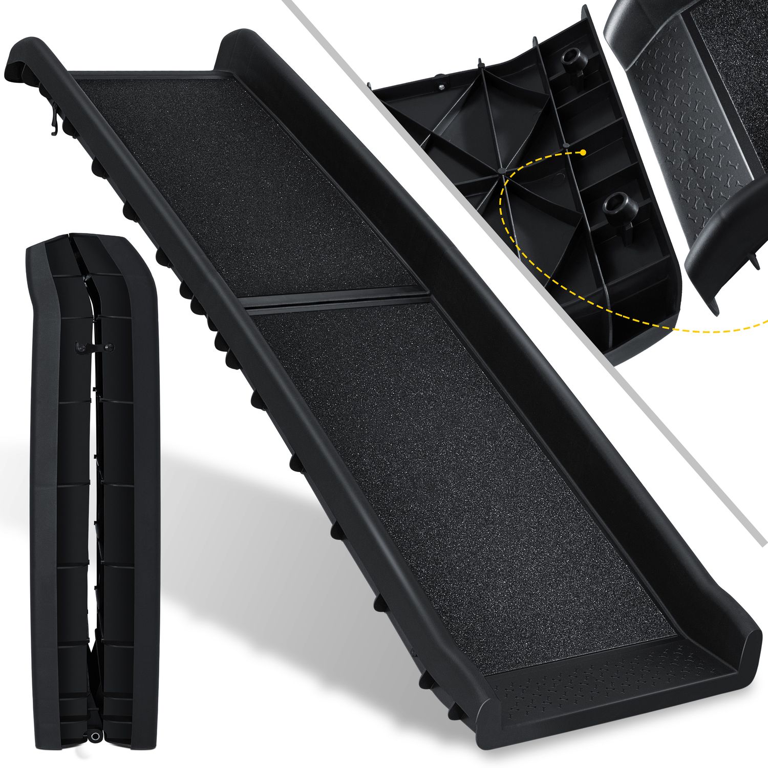 KESSER&reg; Hunderampe Hundetreppe Hundeautorampe Auto klappbar Kofferraumrampe f&uuml;r Haustiere Einstiegshilfe f&uuml;r Kofferraum, bis 90 kg, 156x40cm, leicht Stabil, rutschfest Hunde-Treppe , Schwarz - Bild 1