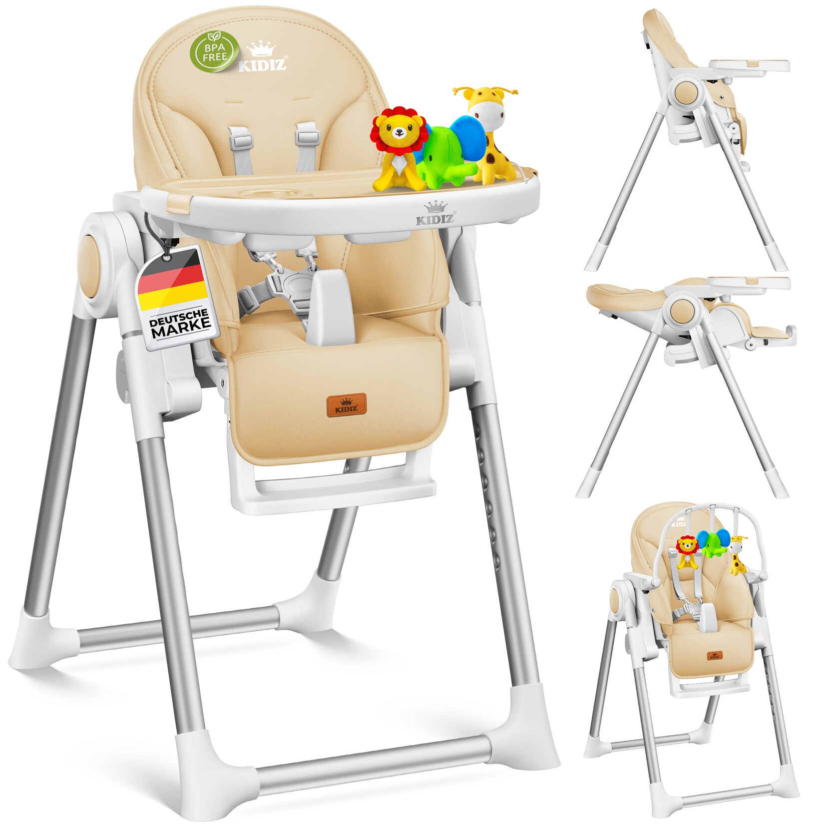KIDIZ® 3in1 Hochstuhl Kinderhochstuhl inkl. Spielbügel , Babyliege , Kombihochstuhl Babyhochsitz ,7 höhenverstellbar Verstellbare Rückenlehne , mitwachsend ab 0 Monate bis 6 Jahre Babystuhl