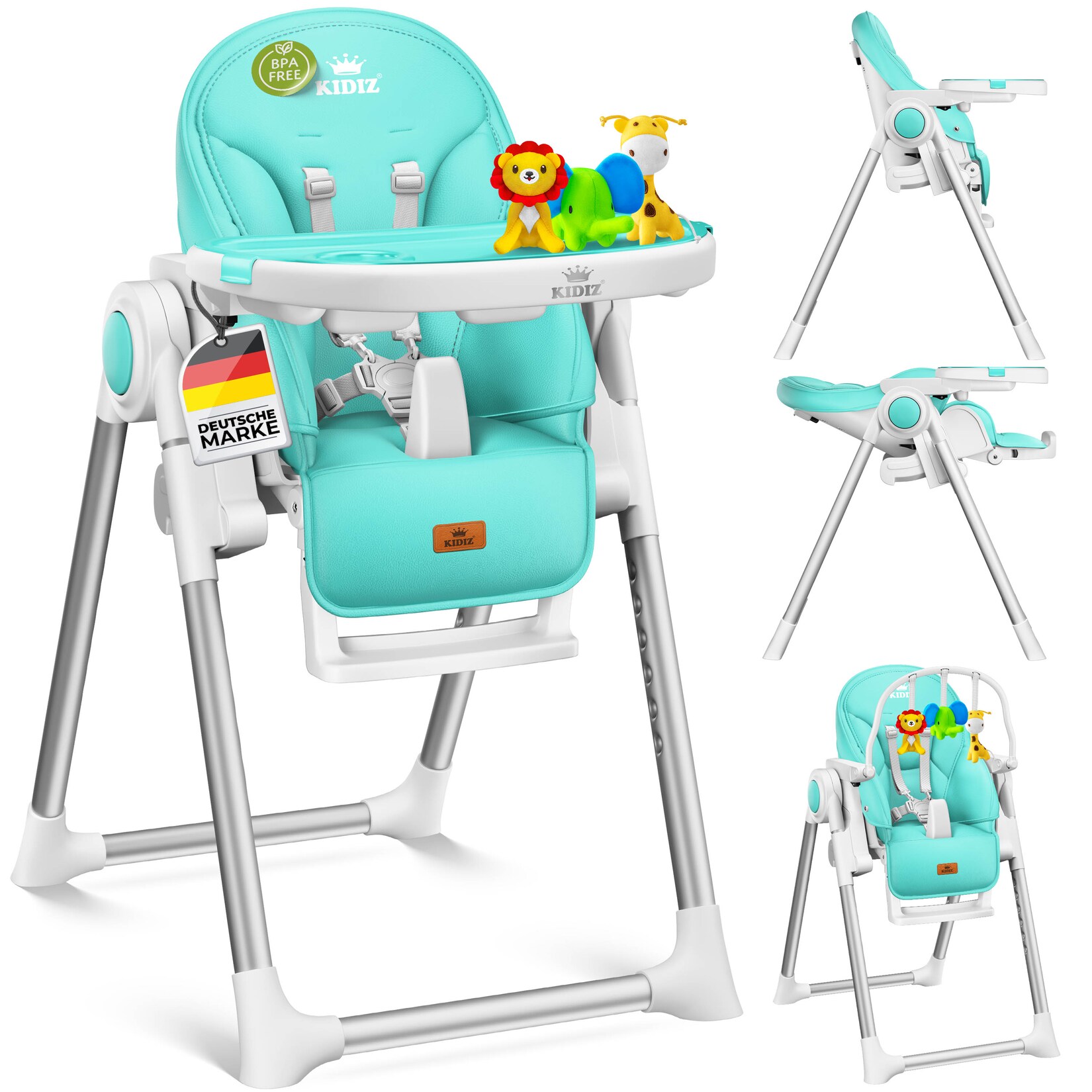 KIDIZ® 3in1 Hochstuhl Kinderhochstuhl inkl. Spielbügel , Babyliege , Kombihochstuhl Babyhochsitz ,7 höhenverstellbar Verstellbare Rückenlehne , mitwachsend ab 0 Monate bis 6 Jahre Babystuhl