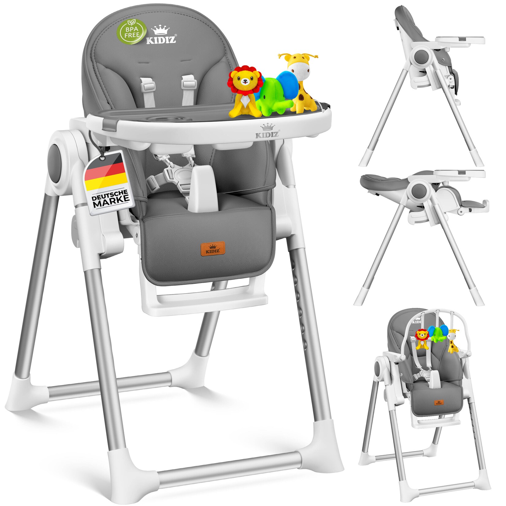 KIDIZ® 3in1 Hochstuhl Kinderhochstuhl inkl. Spielbügel , Babyliege , Kombihochstuhl Babyhochsitz ,7 höhenverstellbar Verstellbare Rückenlehne , mitwachsend ab 0 Monate bis 6 Jahre Babystuhl