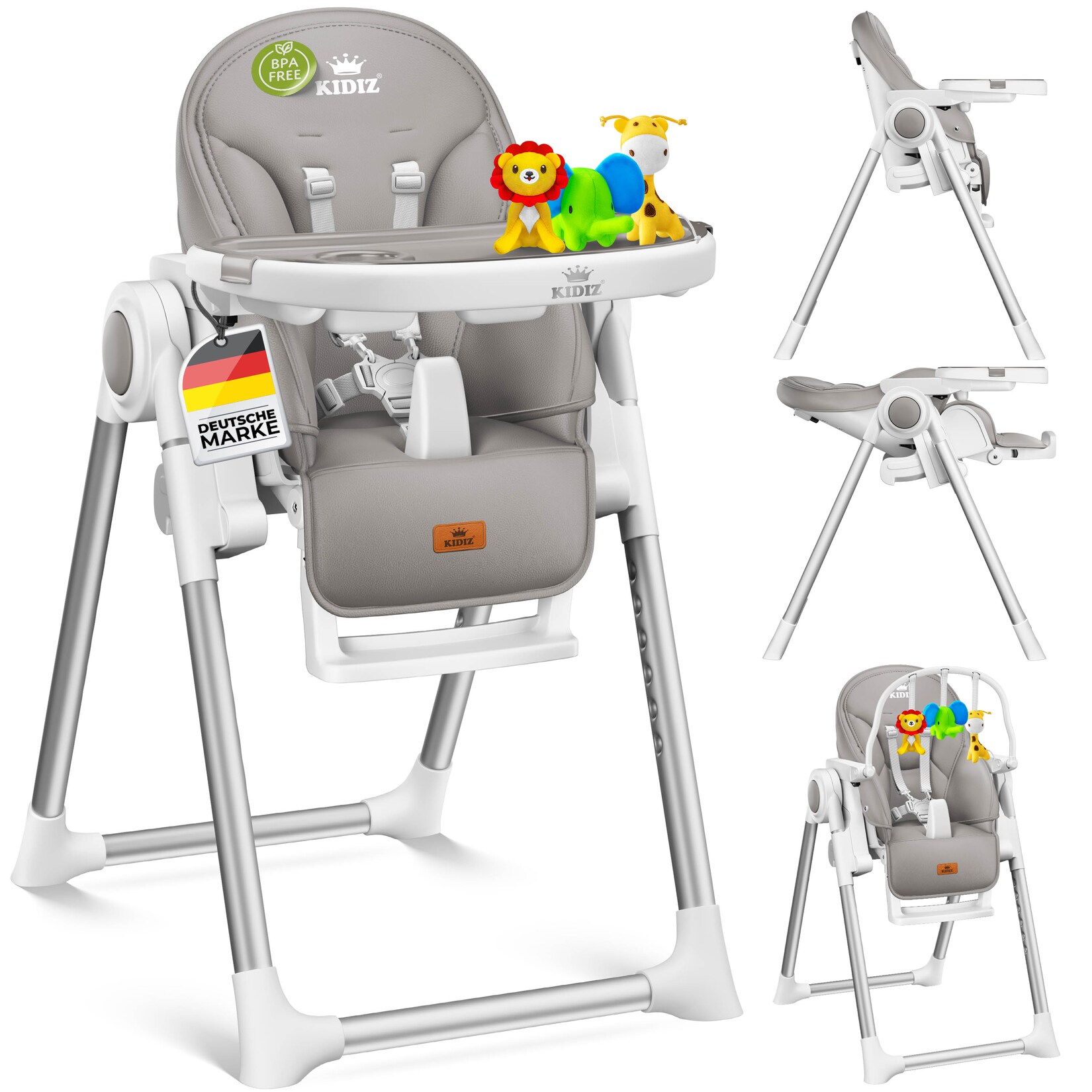 KIDIZ® 3in1 Hochstuhl Kinderhochstuhl inkl. Spielbügel , Babyliege , Kombihochstuhl Babyhochsitz ,7 höhenverstellbar Verstellbare Rückenlehne , mitwachsend ab 0 Monate bis 6 Jahre Babystuhl