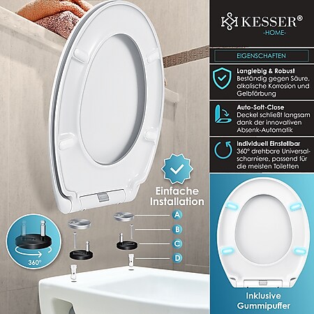 WC-Sitz Toilettendeckel Klo Deckel Klobrille WC Brille mit Befestigung weiß oval