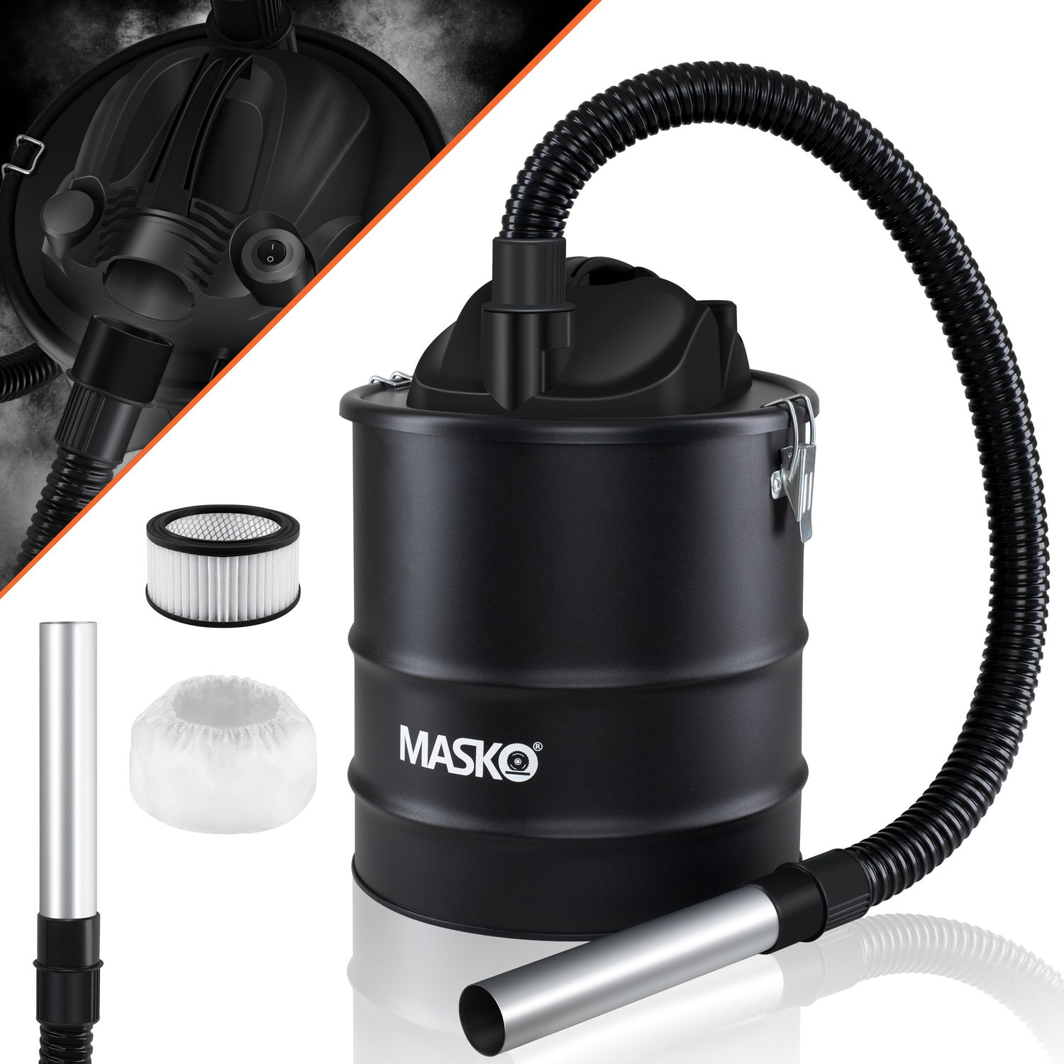 MASKO&reg; 2in1 Aschesauger 1200W Kaminsauger f&uuml;r Kamin - 20L Volumen &ndash; Saug- und Blasfunktion mit Hepafilter und Vorfilter &ndash; Asche Ru&szlig; Staubsauger f&uuml;r Kamin Grill Ofen &ndash; metallverst&auml;rkter Saugschlauch - Bild 1