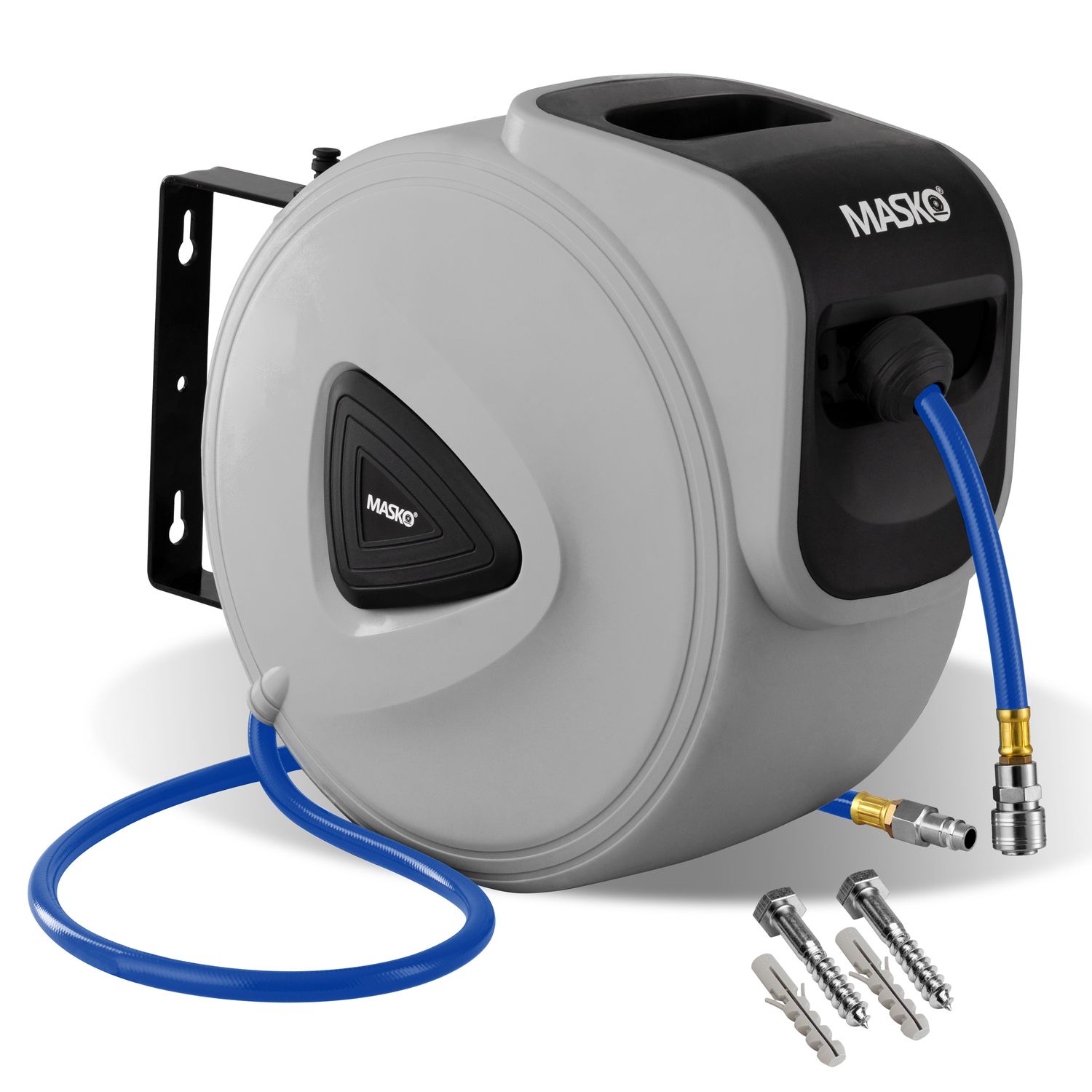 MASKO&reg; Automatik Druckluftschlauch Aufroller &ndash; Schlauchtrommel mit 1/4" Anschluss, Schlauchaufroller, Wandhalterung, Tragegriff, 180&deg; schwenkbar, Schlauchbremse, vormontiert & sofort einsatzbereit - Bild 1