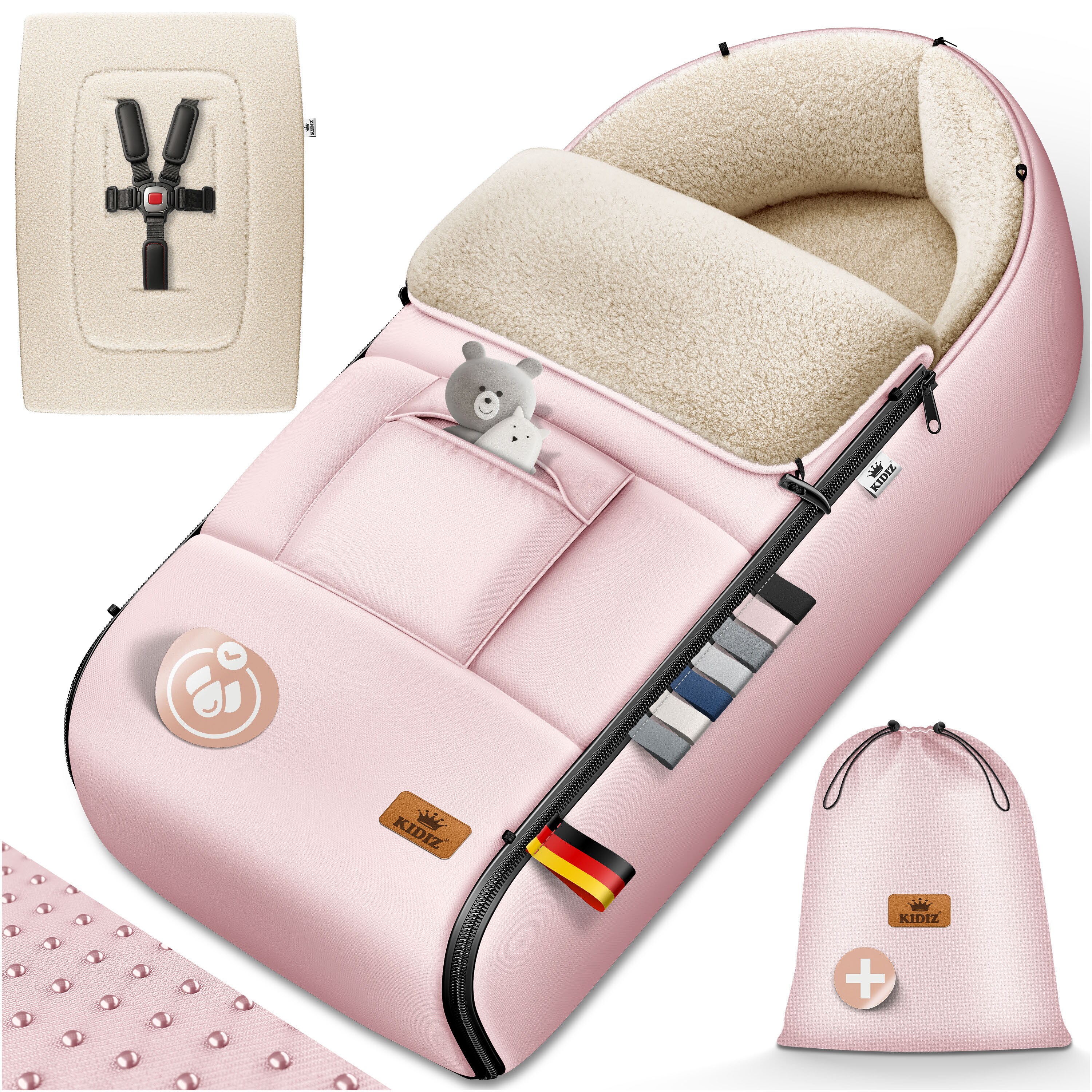 KIDIZ&reg; Babyfu&szlig;sack Baby Fu&szlig;sack Winterfu&szlig;sack Babyschale mit Rei&szlig;verschluss Kuschelsack Babydecke Kinderwagen waschbar verschlie&szlig;barer Kopfteil, Tasche, passend f&uuml;r alle Kinderwagen - Bild 1