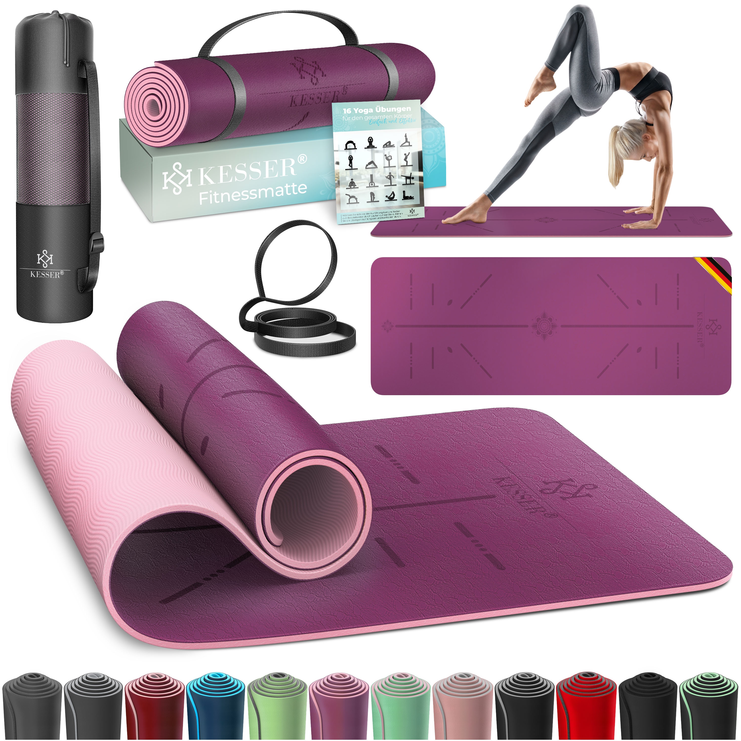 KESSER&reg; Gymnastikmatte mit Tragegurt rutschfest TPE Yogamatte Gepolstert & rutschfest Fitnessmatte , 183 x 61  Trainingsmatte f&uuml;r Fitness Sportmatte, Pilates & Gymnastik Workout extradick - Bild 1