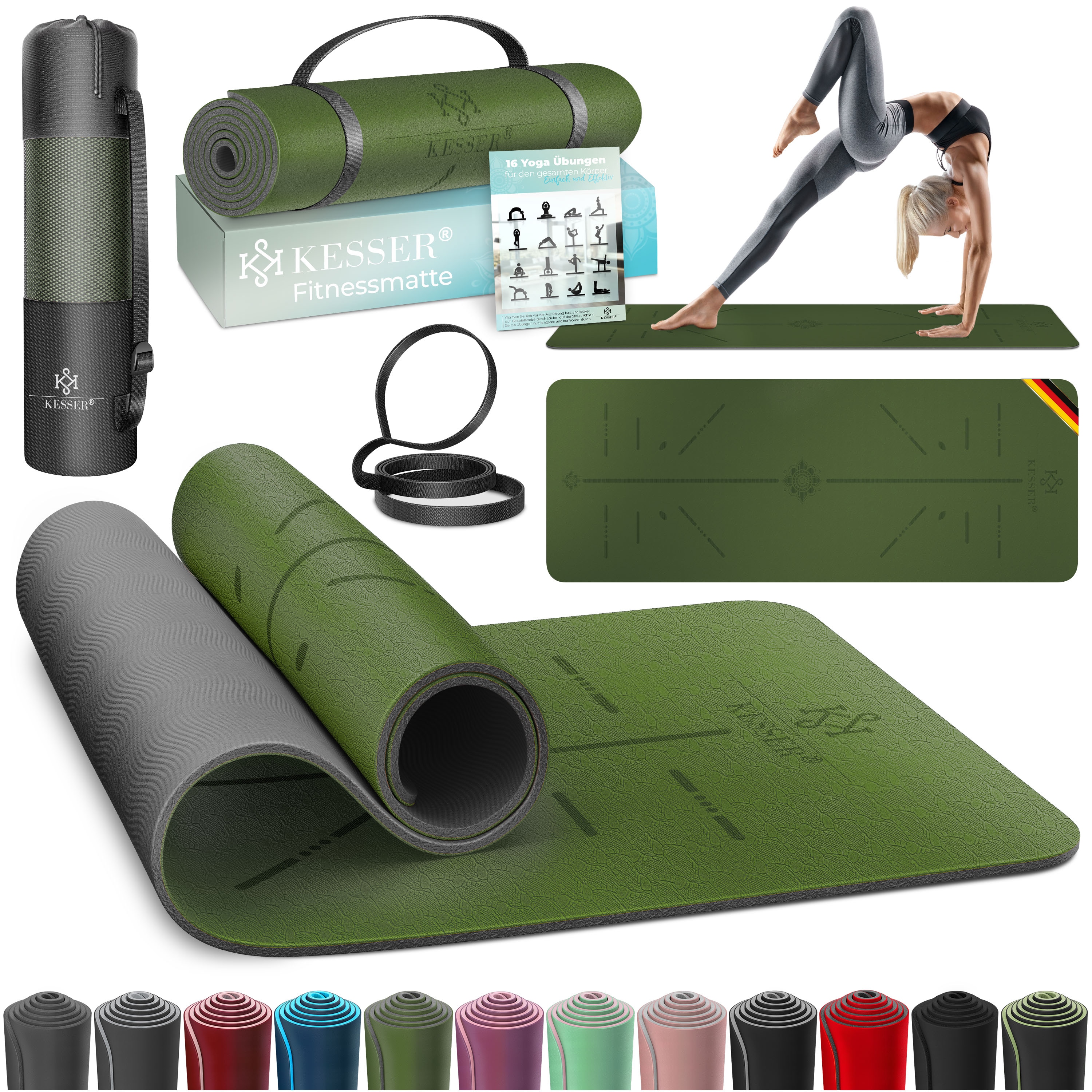 KESSER&reg; Gymnastikmatte mit Tragegurt rutschfest TPE Yogamatte Gepolstert & rutschfest Fitnessmatte , 183 x 61  Trainingsmatte f&uuml;r Fitness Sportmatte, Pilates & Gymnastik Workout extradick - Bild 1