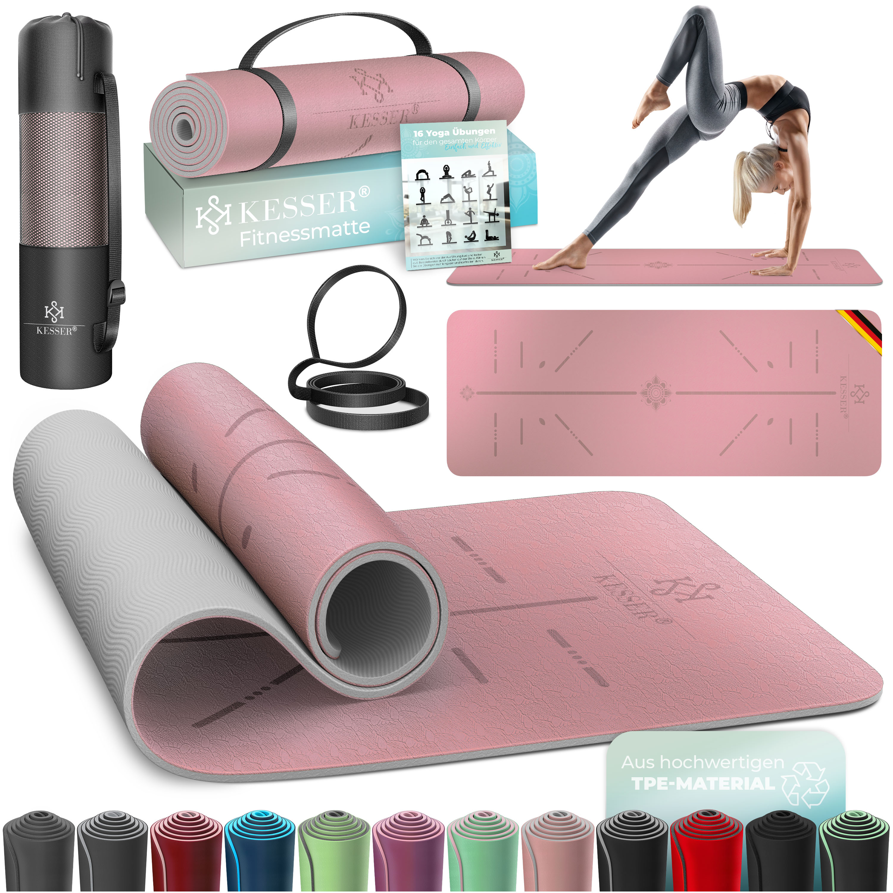 KESSER&reg; Gymnastikmatte mit Tragegurt rutschfest TPE Yogamatte Gepolstert & rutschfest Fitnessmatte , 183 x 61  Trainingsmatte f&uuml;r Fitness Sportmatte, Pilates & Gymnastik Workout extradick - Bild 1