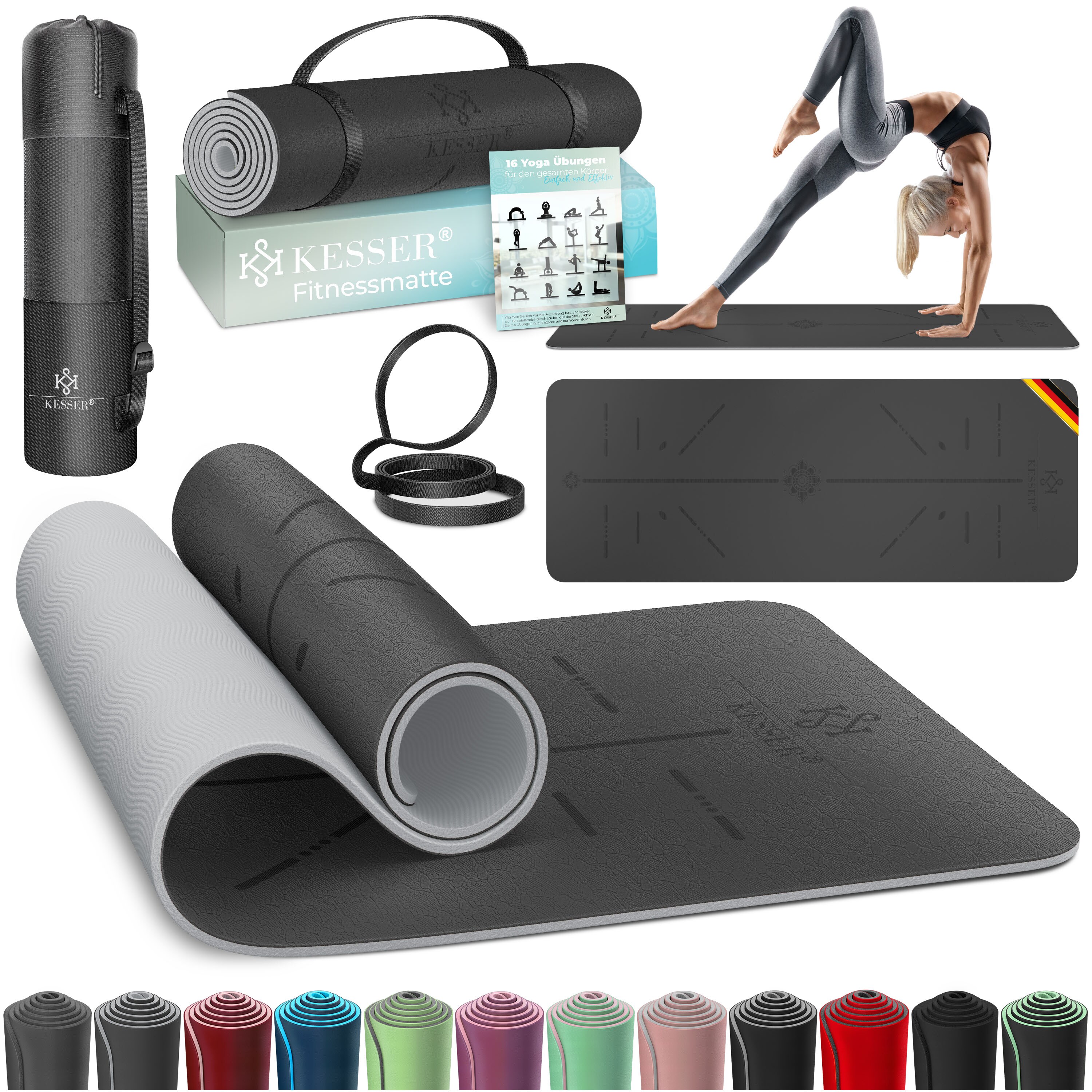 KESSER&reg; Gymnastikmatte mit Tragegurt rutschfest TPE Yogamatte Gepolstert & rutschfest Fitnessmatte , 183 x 61  Trainingsmatte f&uuml;r Fitness Sportmatte, Pilates & Gymnastik Workout extradick - Bild 1