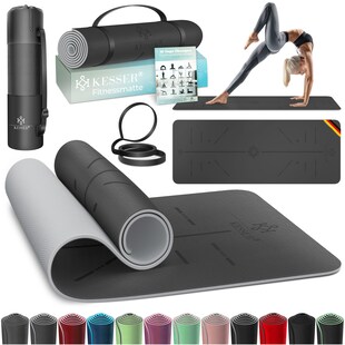 KESSER® Gymnastikmatte mit Tragegurt rutschfest TPE Yogamatte Gepolstert & rutschfest Fitnessmatte , 183 x 61  Trainingsmatte für Fitness Sportmatte, Pilates & Gymnastik Workout extradick - Bild 1