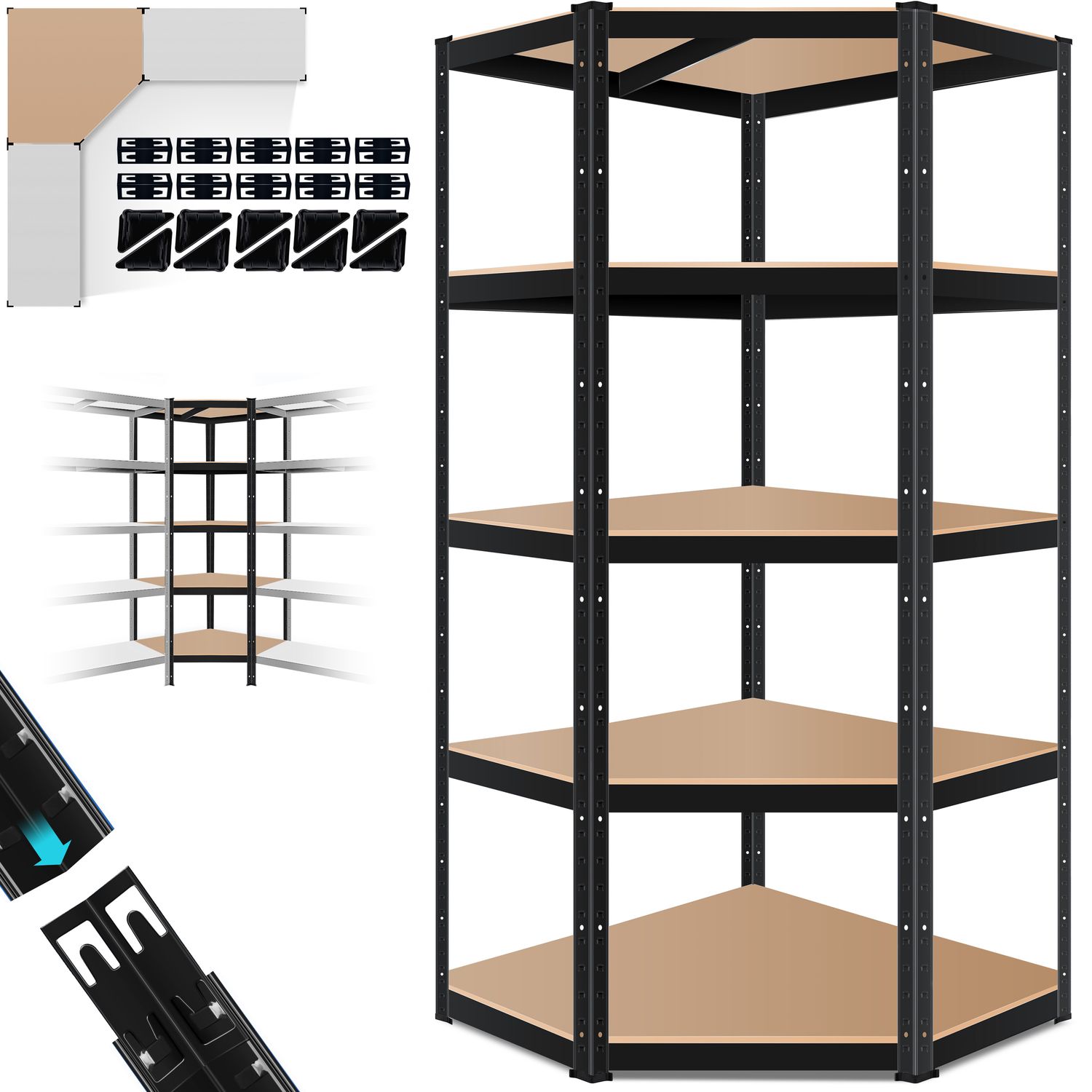 MASKO&reg; Eckregal Lagerregal Schwerlastregal, Kellerregal, 180x75x40cm , bis 875 kg, 5 verstellbare Ablagen, MDF-Platten Regal aus Metall, Steckregal, Werkstattregal, Keller, Garage - Bild 1