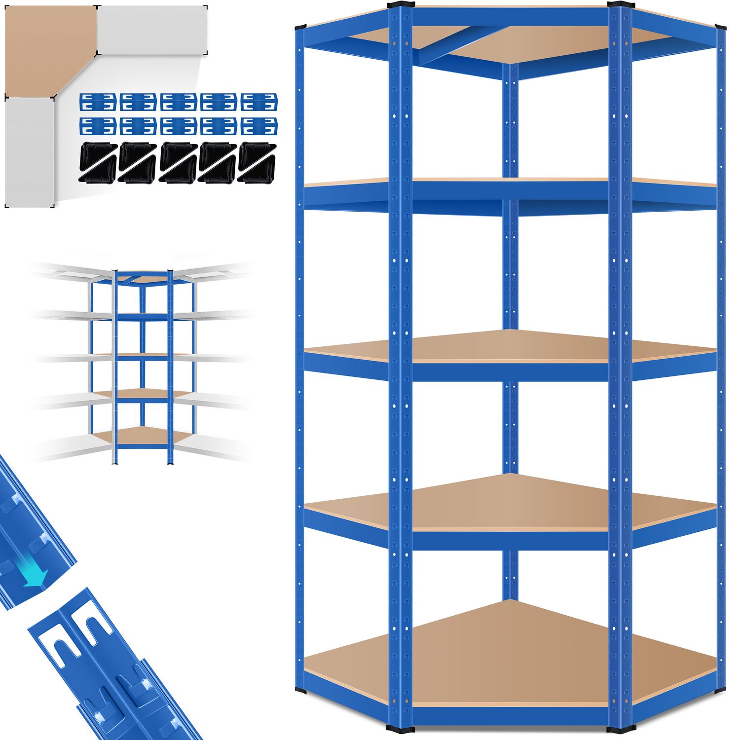 MASKO&reg; Eckregal Lagerregal Schwerlastregal, Kellerregal, 180x75x40cm , bis 875 kg, 5 verstellbare Ablagen, MDF-Platten Regal aus Metall, Steckregal, Werkstattregal, Keller, Garage - Bild 1