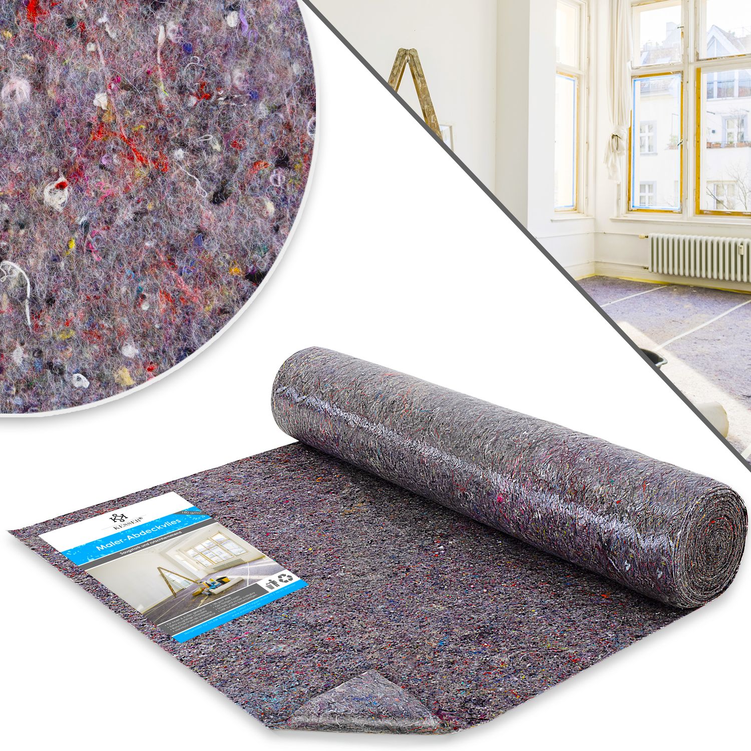 KESSER&reg; Premium Malervlies Tapete  Abdeckvlies Gewicht 180 g/m&sup2;, mit PE Anti Rutsch Beschichtung - Vlies Rolle Schutzvlies Oberfl&auml;chenschutz f&uuml;r Maler und Heimwerker - Bild 1