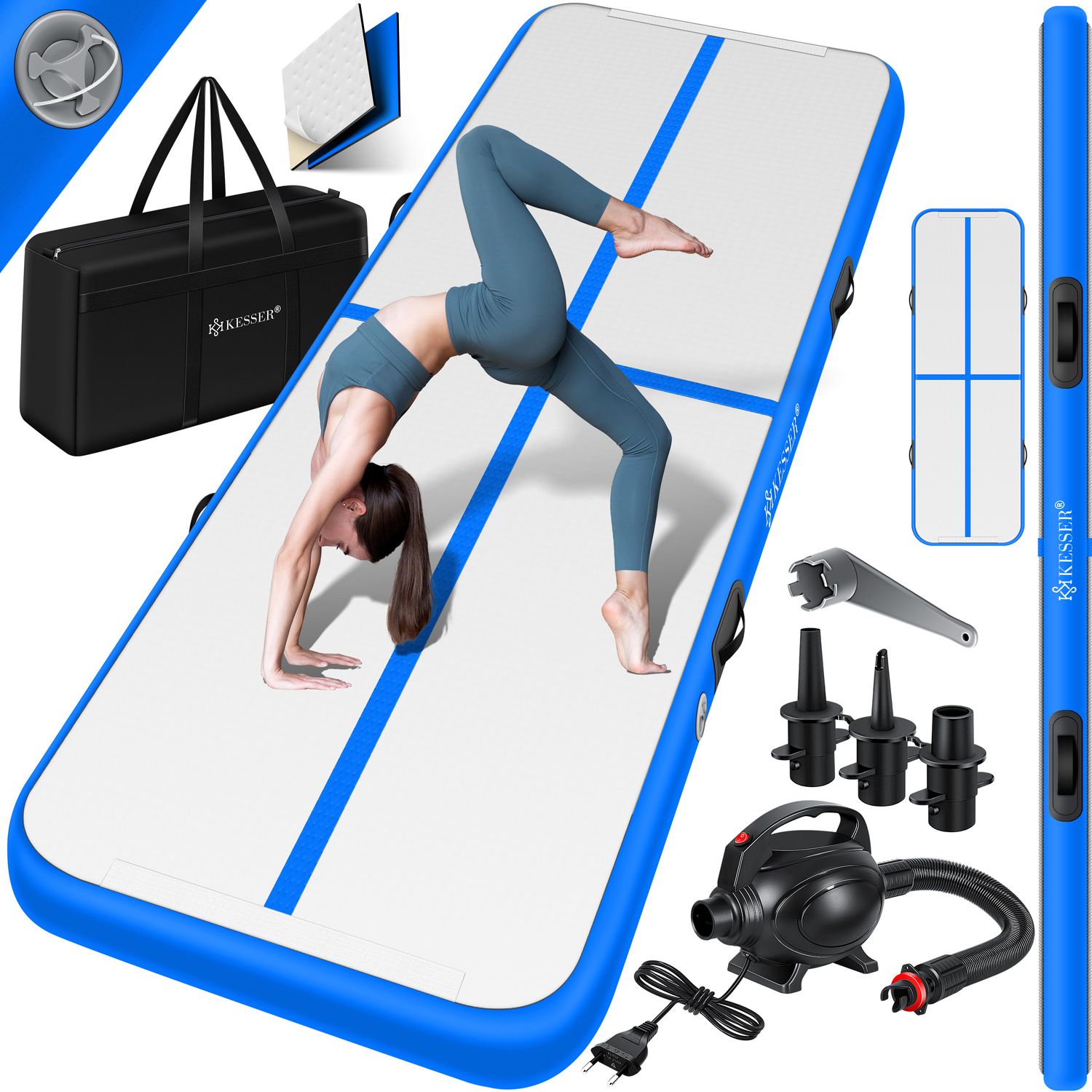 KESSER&reg; Turnmatte Aufblasbar Airtrack 2m/3m/4m/5m/6m Fitness-Matte Gymnastikmatte | inkl. Tragetasche & elektr. Luftpumpe | Yogamatte, Tumbling Matten, Trainingsmatte, Turn- & Fitness - Bild 1