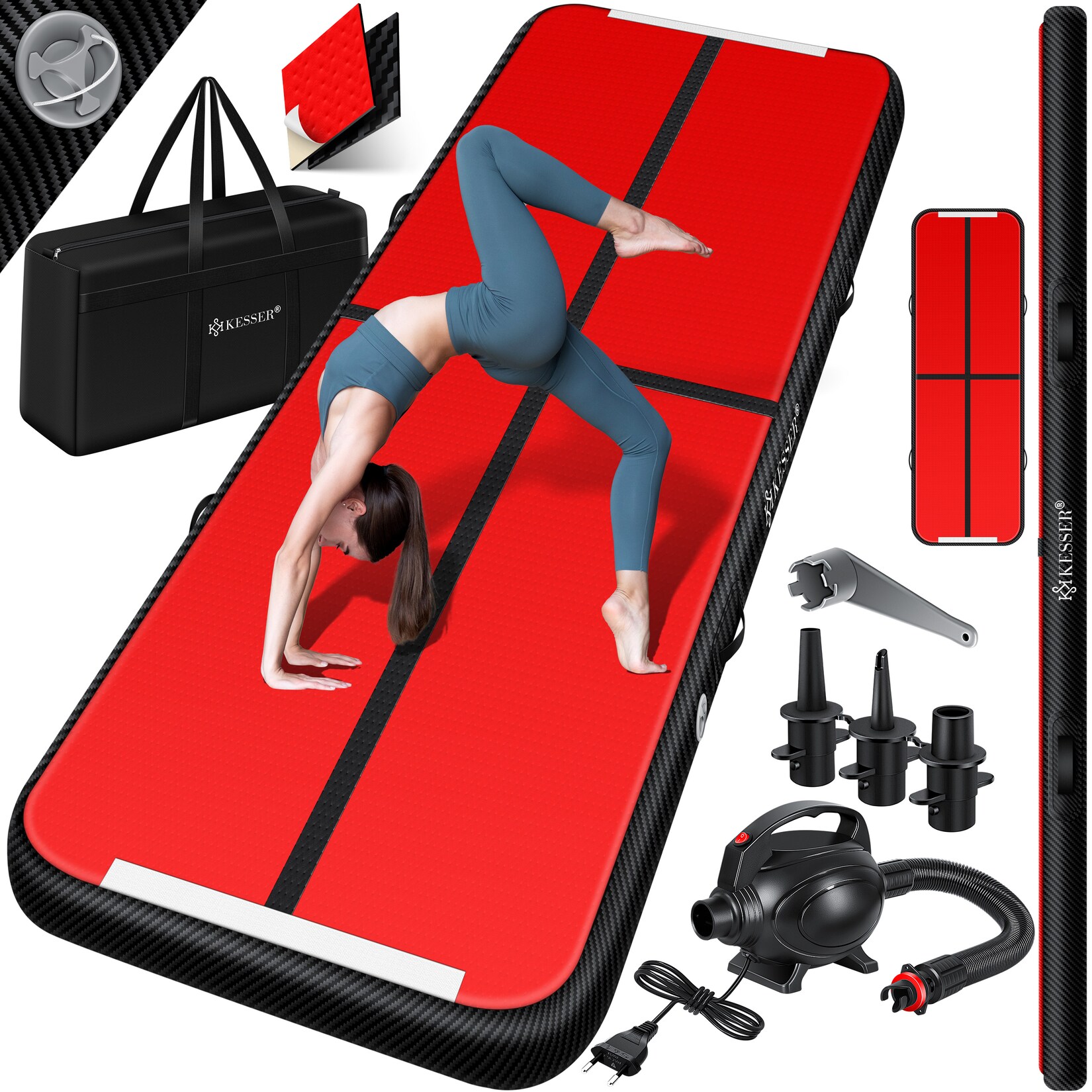 KESSER® Turnmatte Aufblasbar Airtrack 2m/3m/4m/5m/6m Fitness-Matte Gymnastikmatte inkl. Tragetasche & elektr. Luftpumpe Yogamatte, Tumbling Matten, Trainingsmatte, Turn- & Fitness