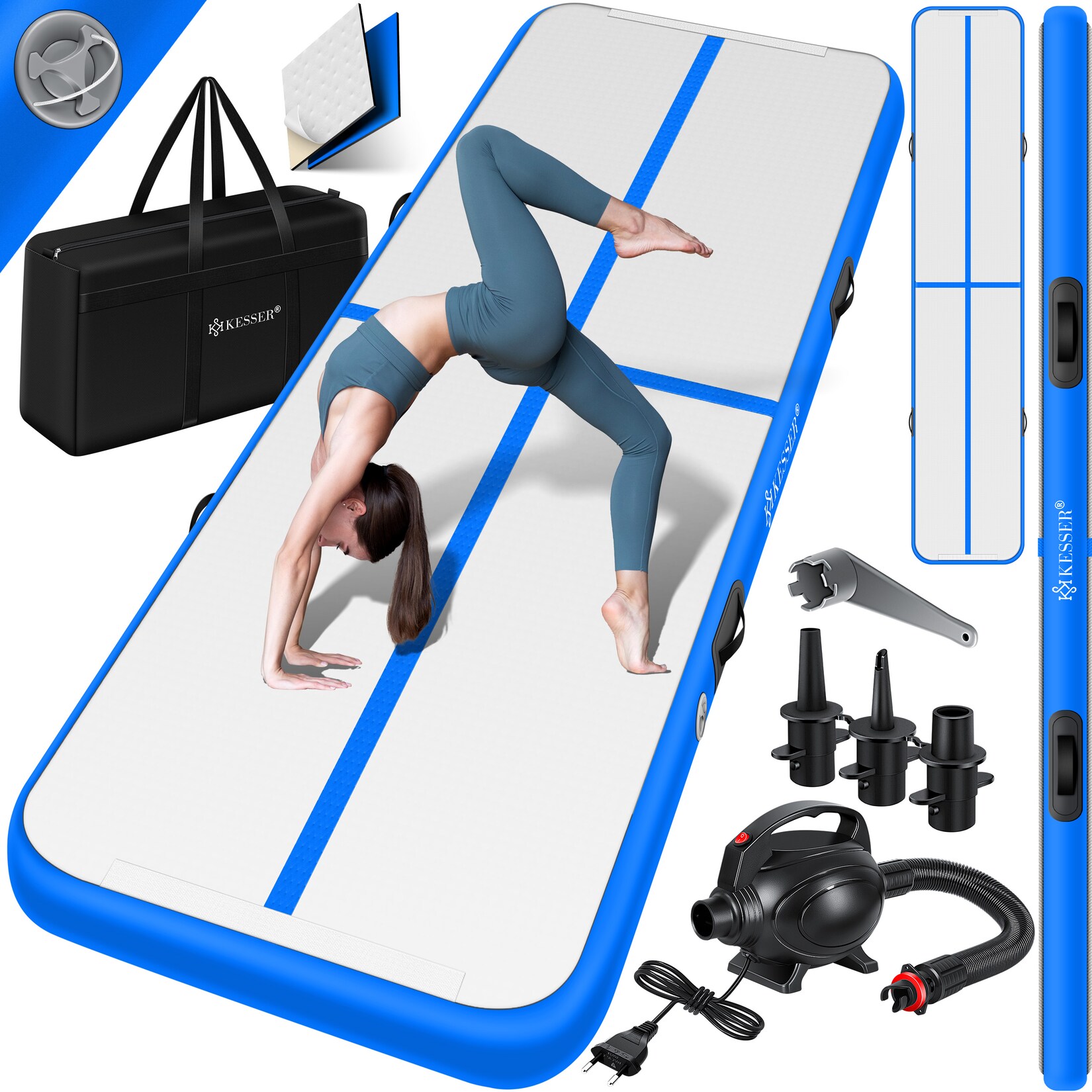 KESSER® Turnmatte Aufblasbar Airtrack 2m/3m/4m/5m/6m Fitness-Matte Gymnastikmatte inkl. Tragetasche & elektr. Luftpumpe Yogamatte, Tumbling Matten, Trainingsmatte, Turn- & Fitness