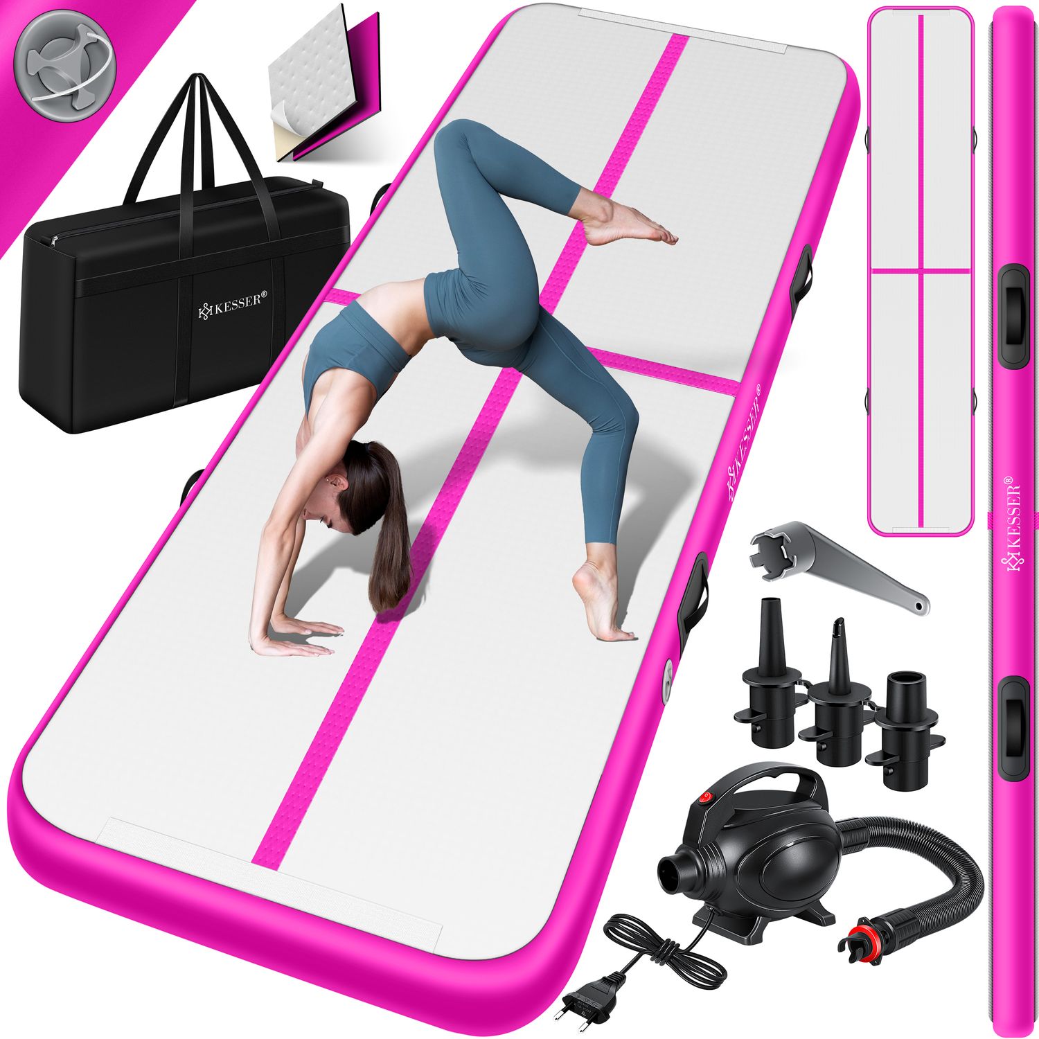 KESSER&reg; Turnmatte Aufblasbar Airtrack 2m/3m/4m/5m/6m Fitness-Matte Gymnastikmatte | inkl. Tragetasche & elektr. Luftpumpe | Yogamatte, Tumbling Matten, Trainingsmatte, Turn- & Fitness - Bild 1