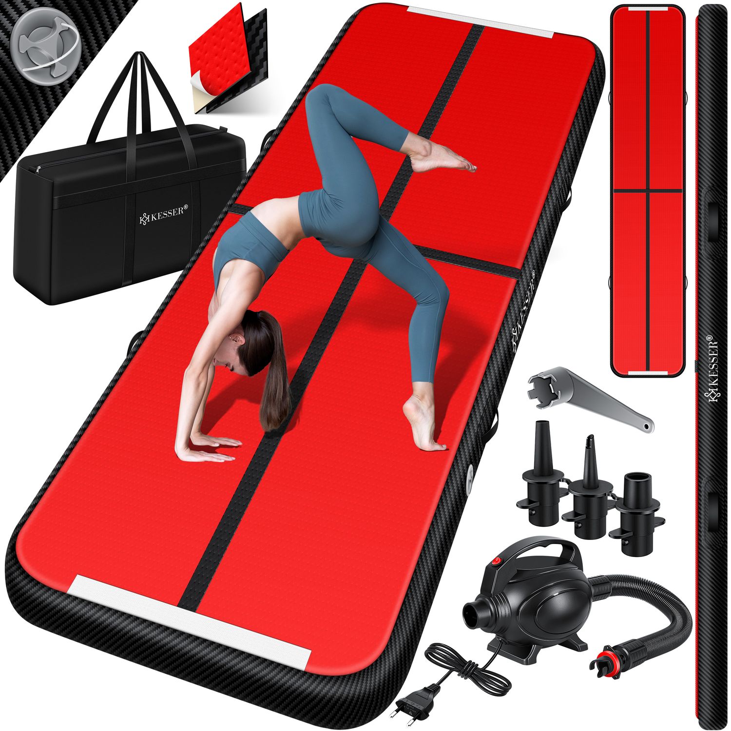KESSER&reg; Turnmatte Aufblasbar Airtrack 2m/3m/4m/5m/6m Fitness-Matte Gymnastikmatte | inkl. Tragetasche & elektr. Luftpumpe | Yogamatte, Tumbling Matten, Trainingsmatte, Turn- & Fitness - Bild 1